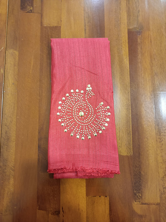 Pink Colour Unstitched Blouse Piece Material with Bead Work