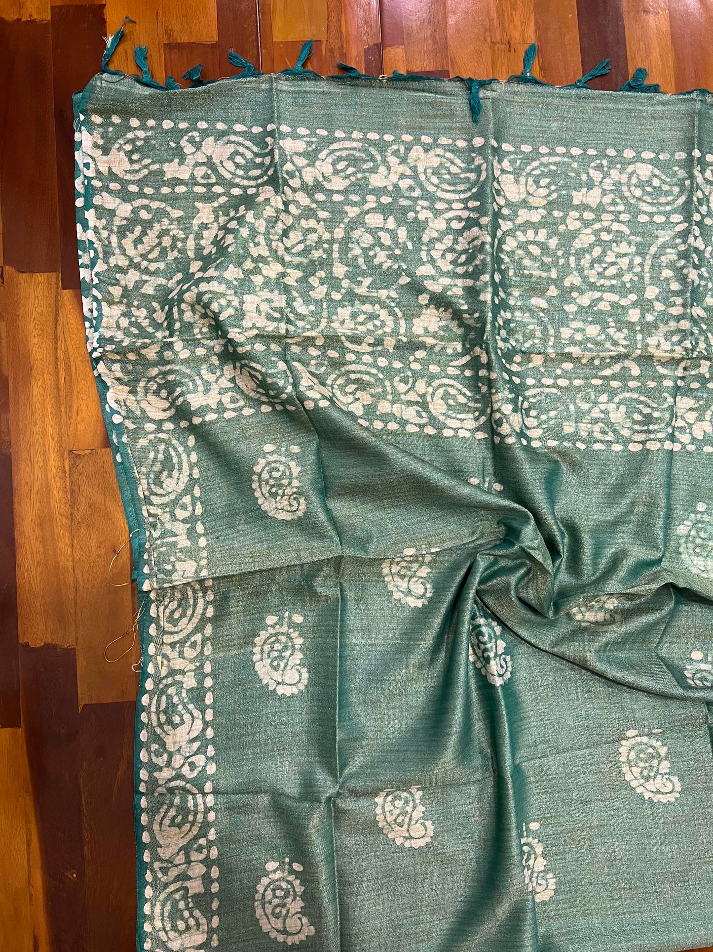 Southloom™ Pure Cotton Churidar Salwar Suit Material in Green with Baswara Prints