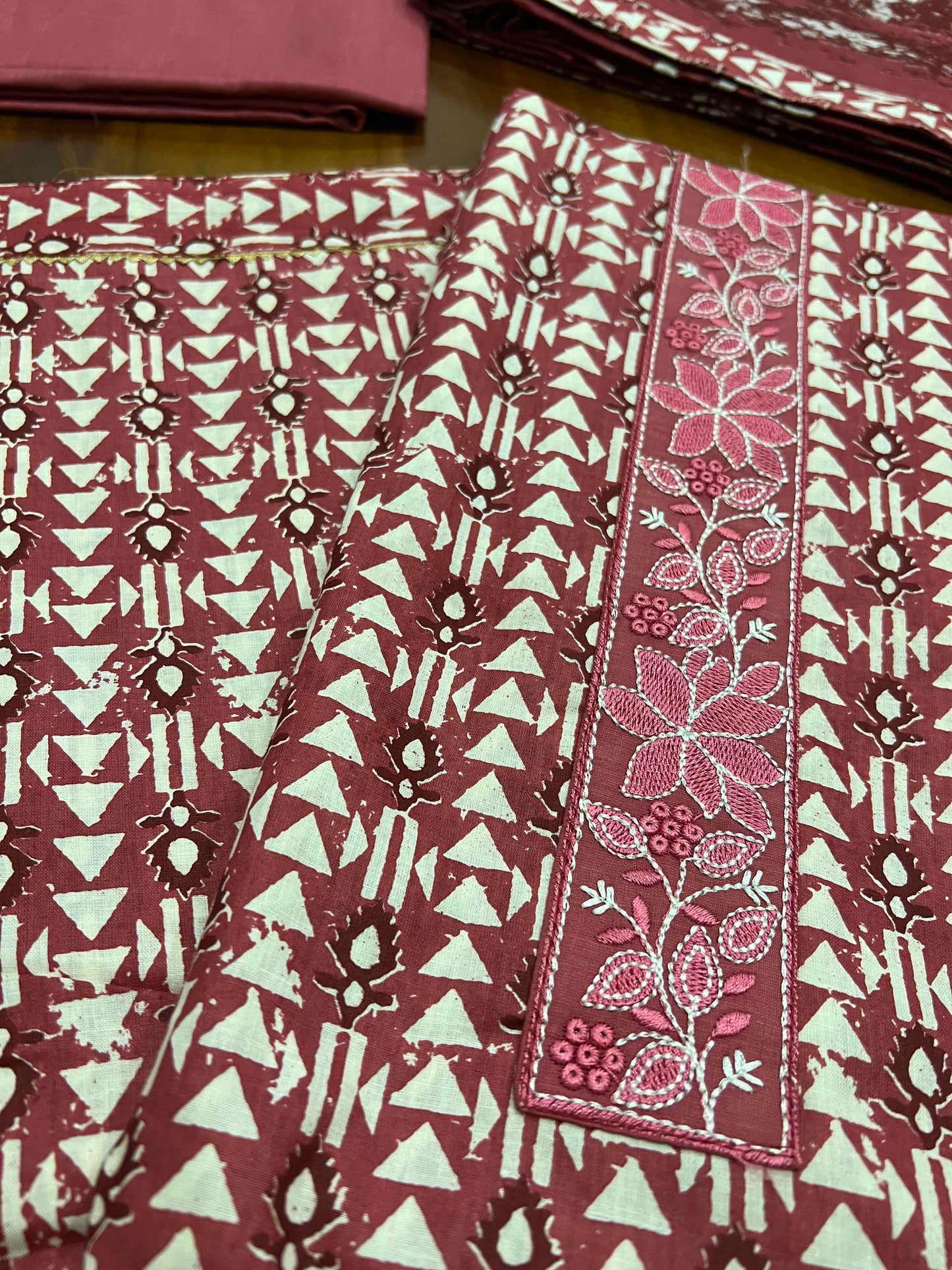 Southloom™ Cotton Churidar Salwar Suit Material in Dark Pink with Prints