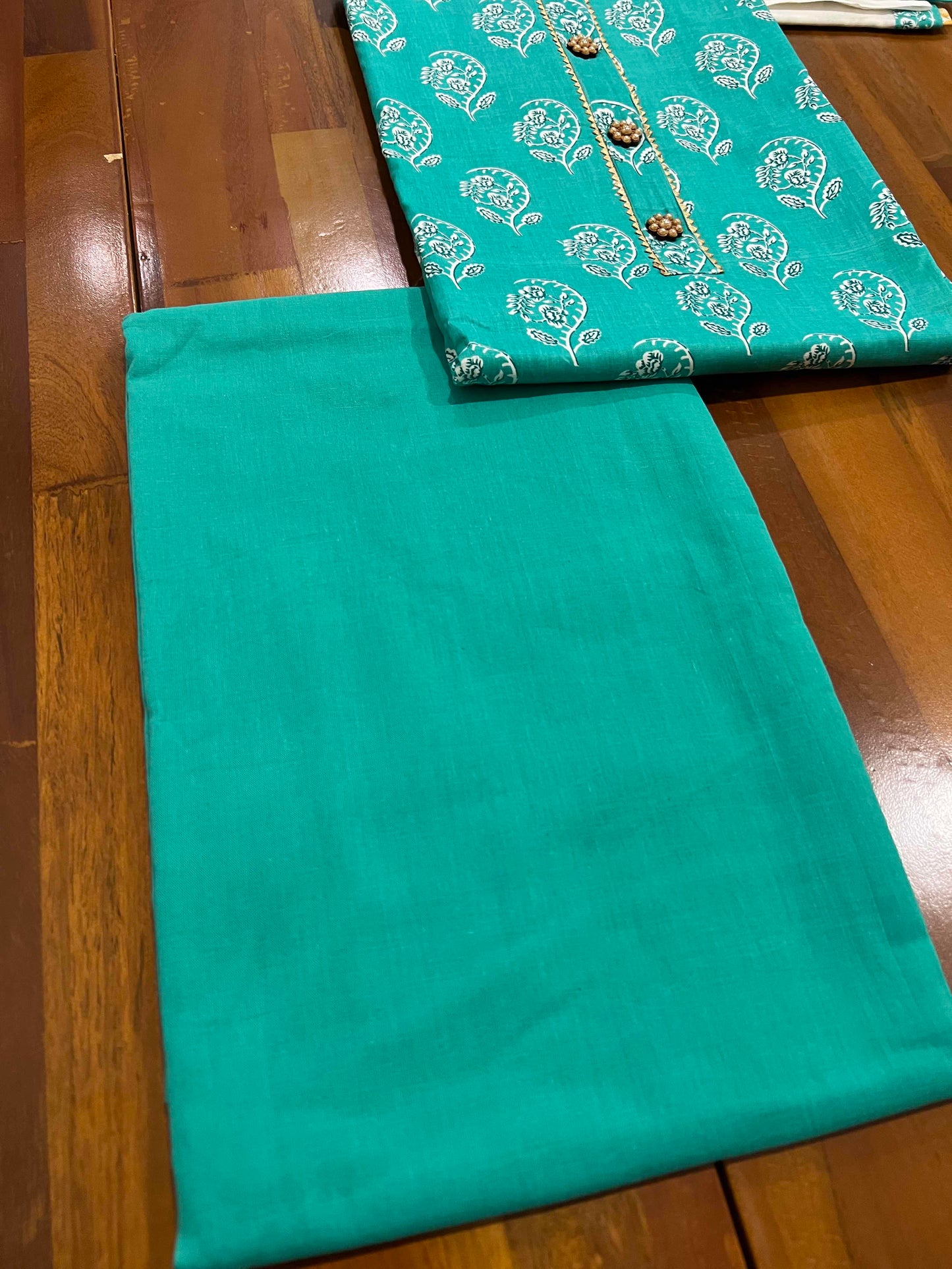 Southloom™ Cotton Churidar Salwar Suit Material in Aqua Blue with Prints