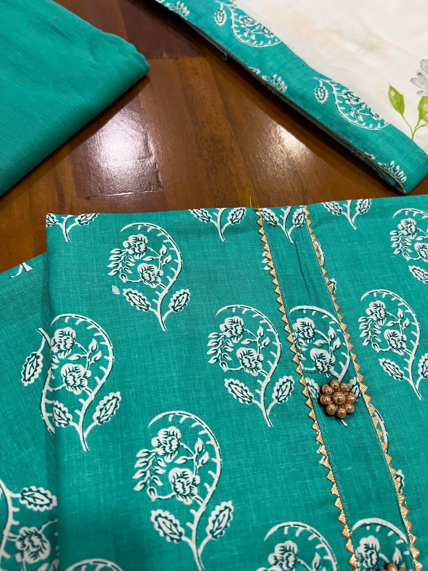 Southloom™ Cotton Churidar Salwar Suit Material in Aqua Blue with Prints