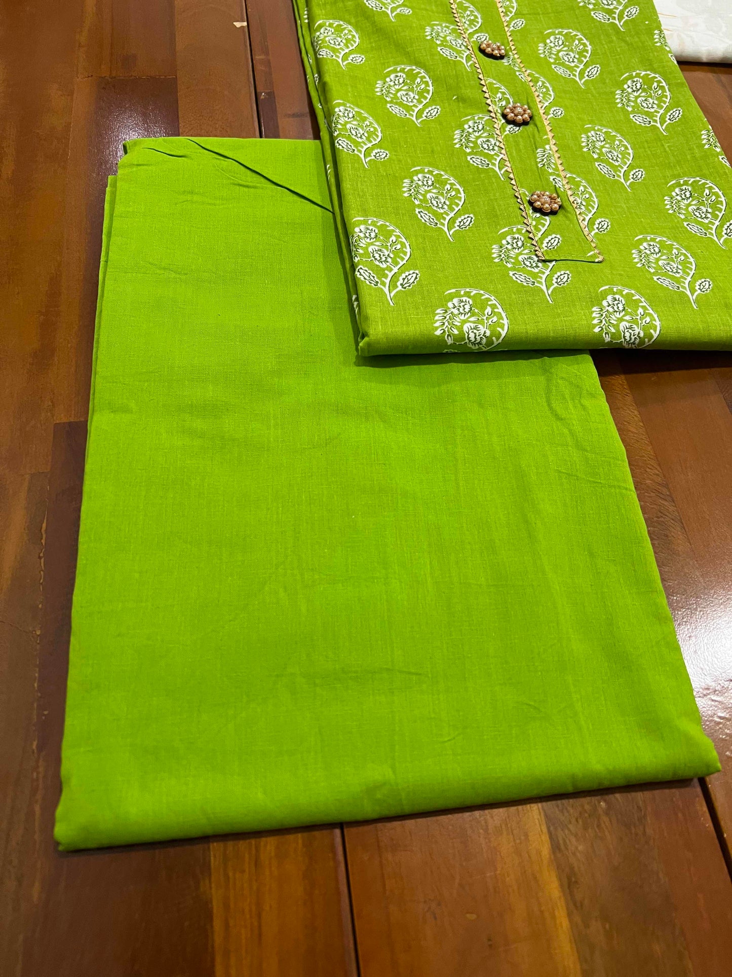 Southloom™ Cotton Churidar Salwar Suit Material in Light Green with Prints