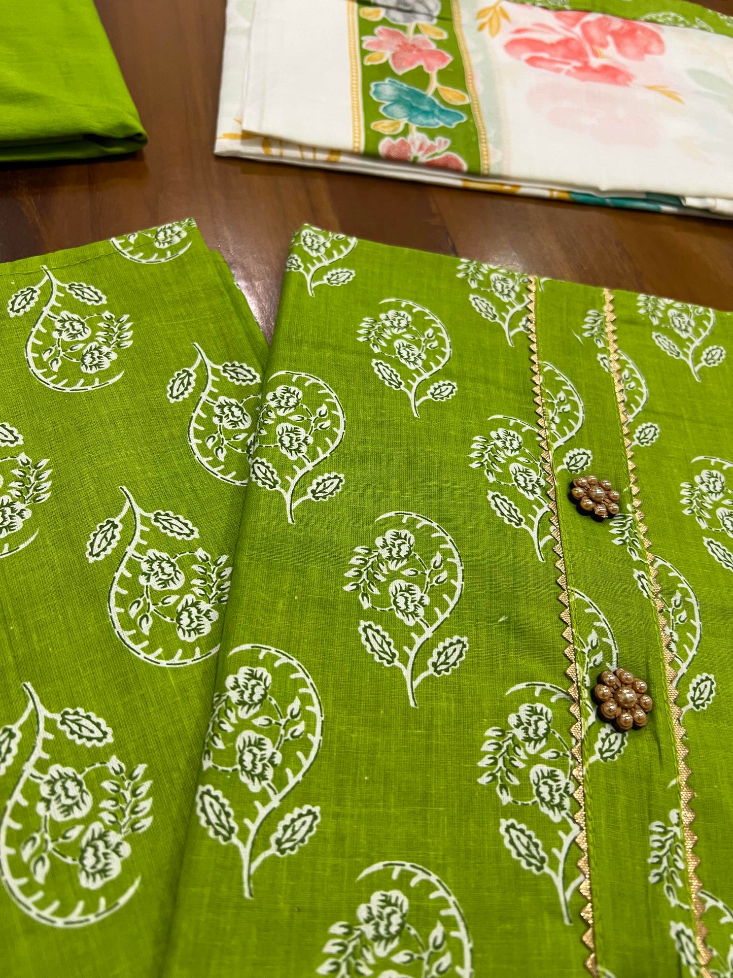 Southloom™ Cotton Churidar Salwar Suit Material in Light Green with Prints