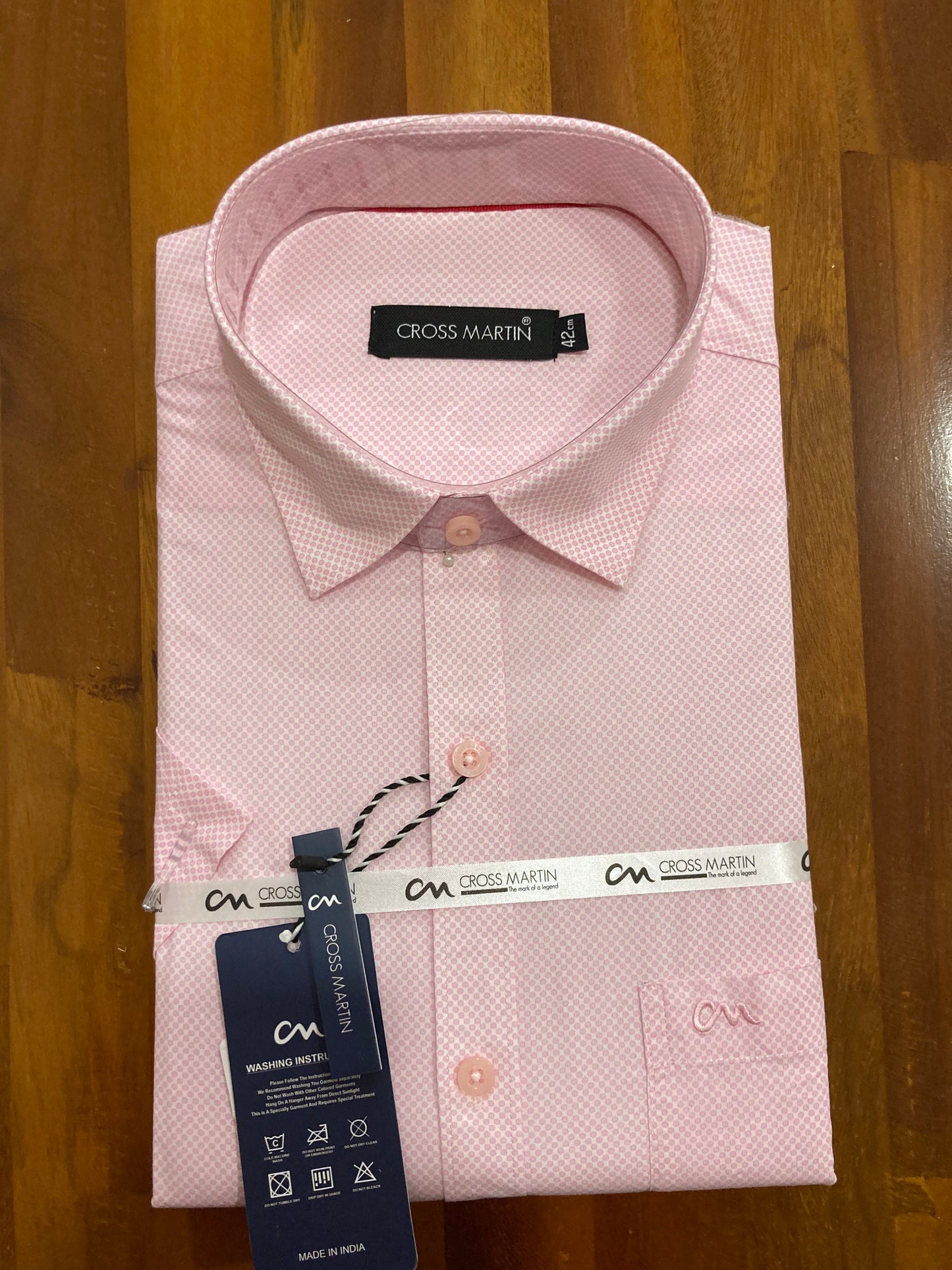 Pure Cotton Pink Plain Shirt with Woven Dots Texture (42 HS)