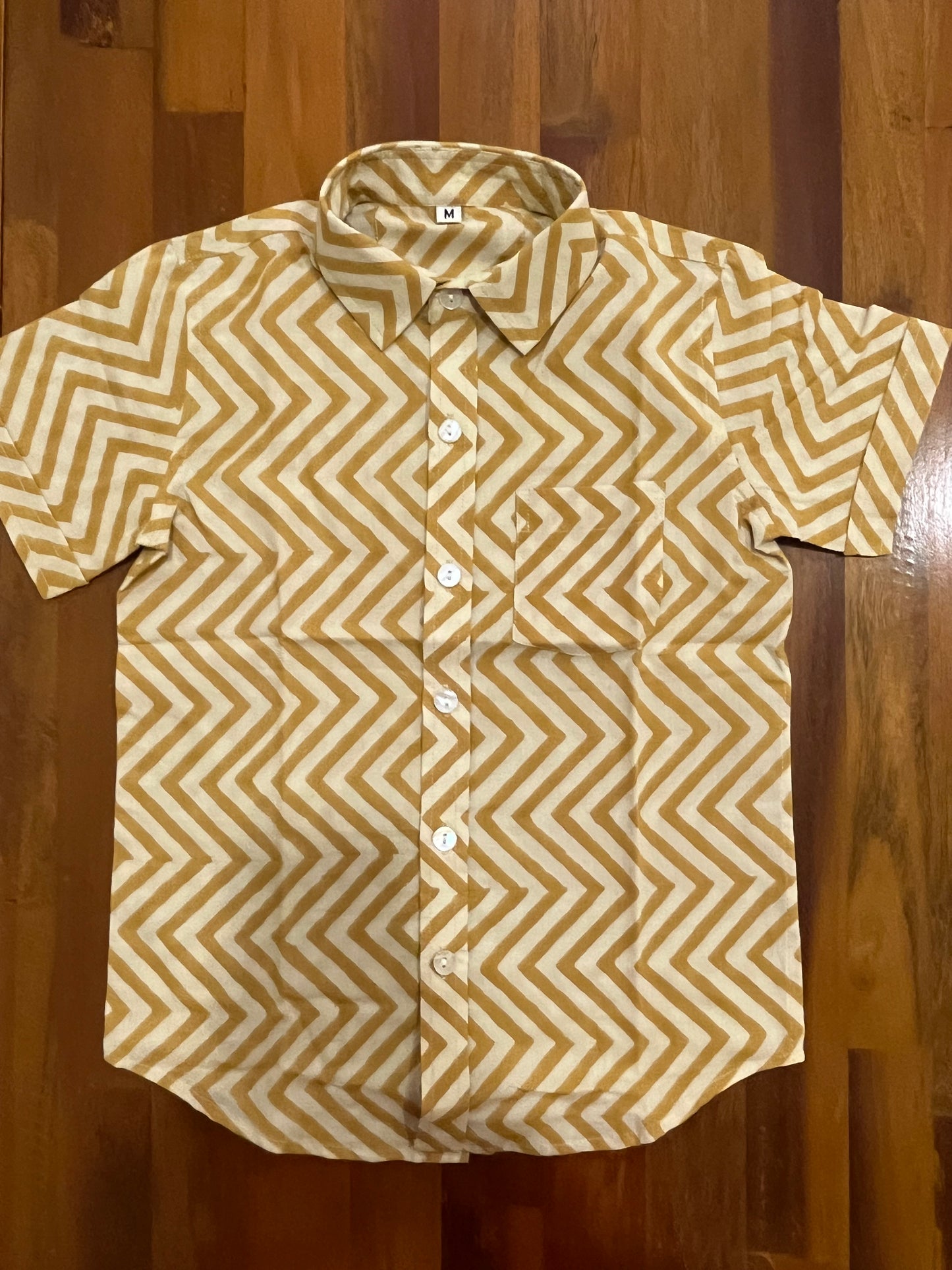 Southloom Jaipur Cotton Yellow Hand Block Printed Shirt For Kids (Half Sleeves)