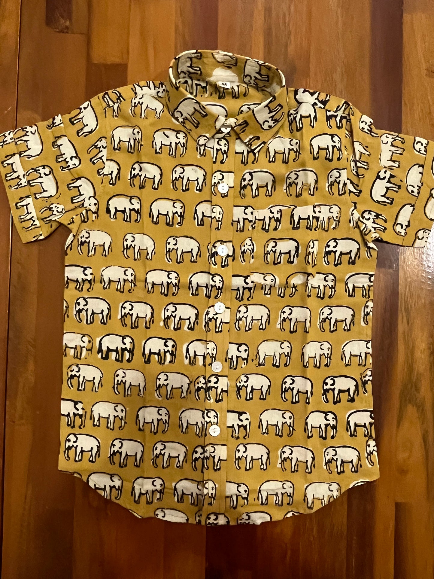 Southloom Jaipur Cotton Yellow Elephant Hand Block Printed Shirt For Kids (Half Sleeves)