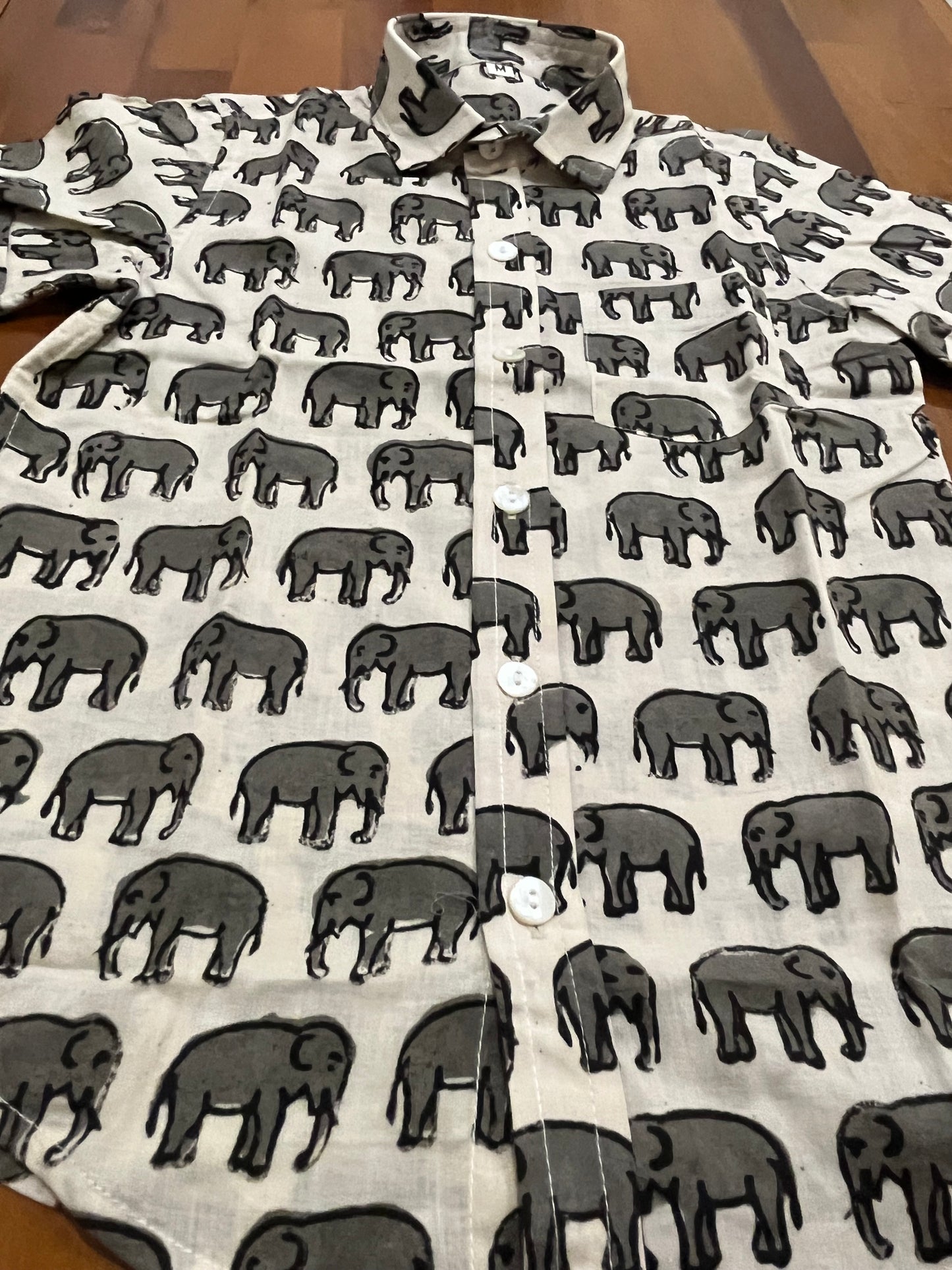 Southloom Jaipur Cotton Grey Elephant Hand Block Printed Shirt For Kids (Half Sleeves)