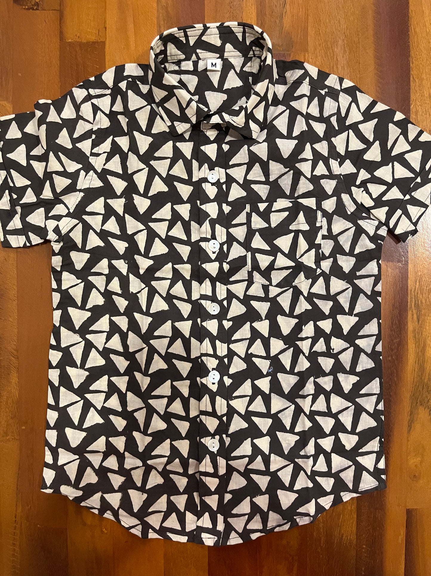 Southloom Jaipur Cotton Black and Cream Hand Block Printed Shirt For Kids (Half Sleeves)