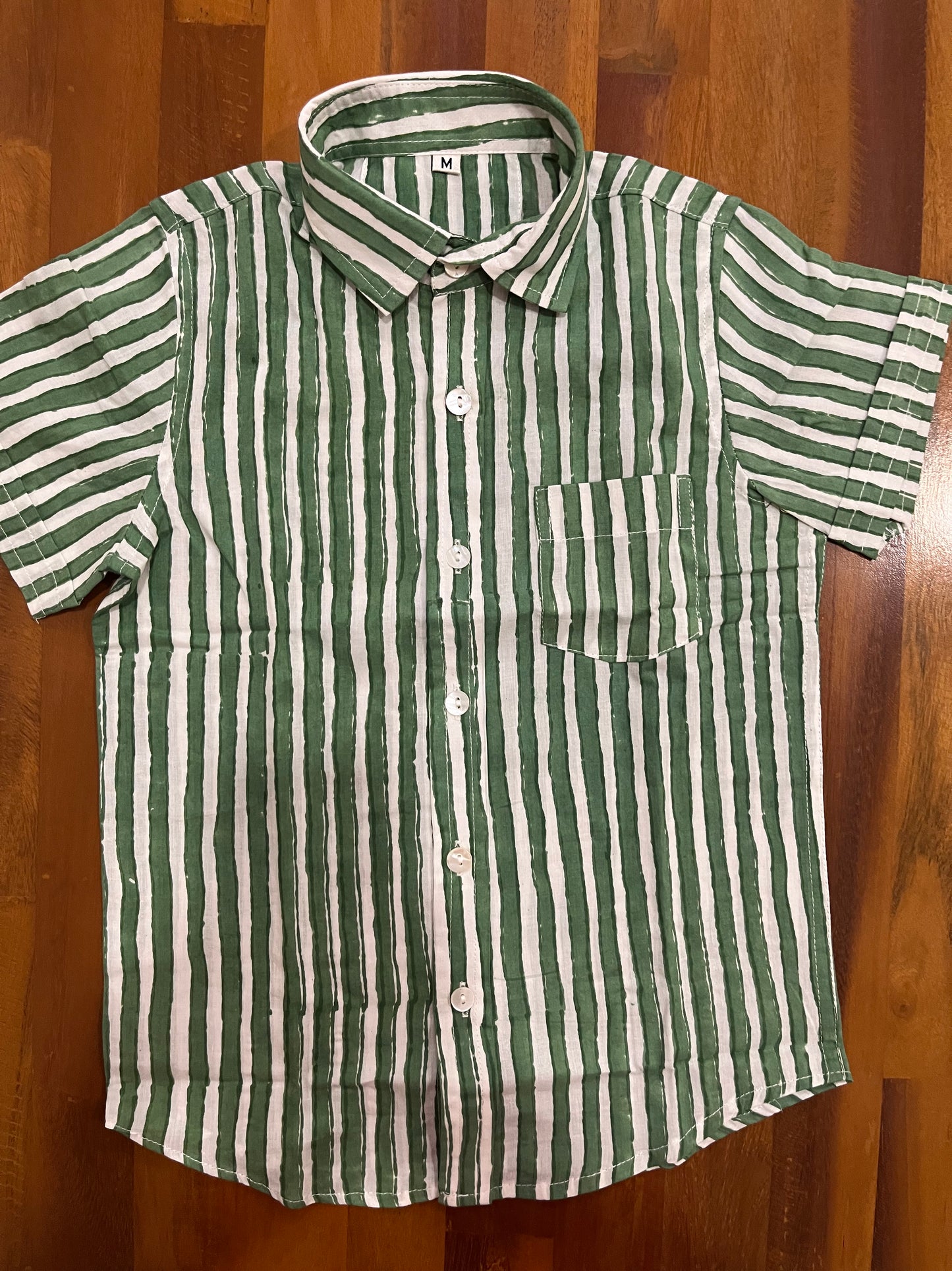 Southloom Jaipur Cotton Green Hand Block Printed Shirt For Kids (Half Sleeves)