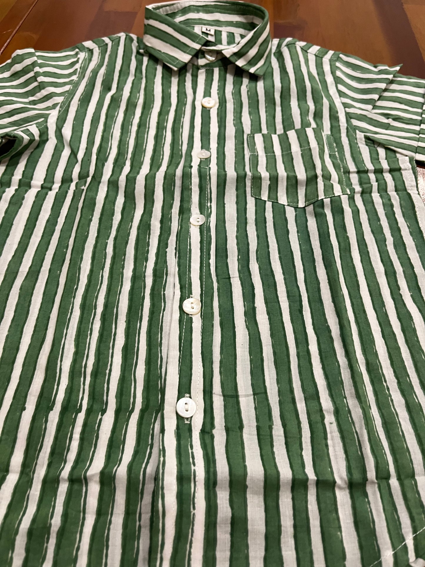 Southloom Jaipur Cotton Green Hand Block Printed Shirt For Kids (Half Sleeves)
