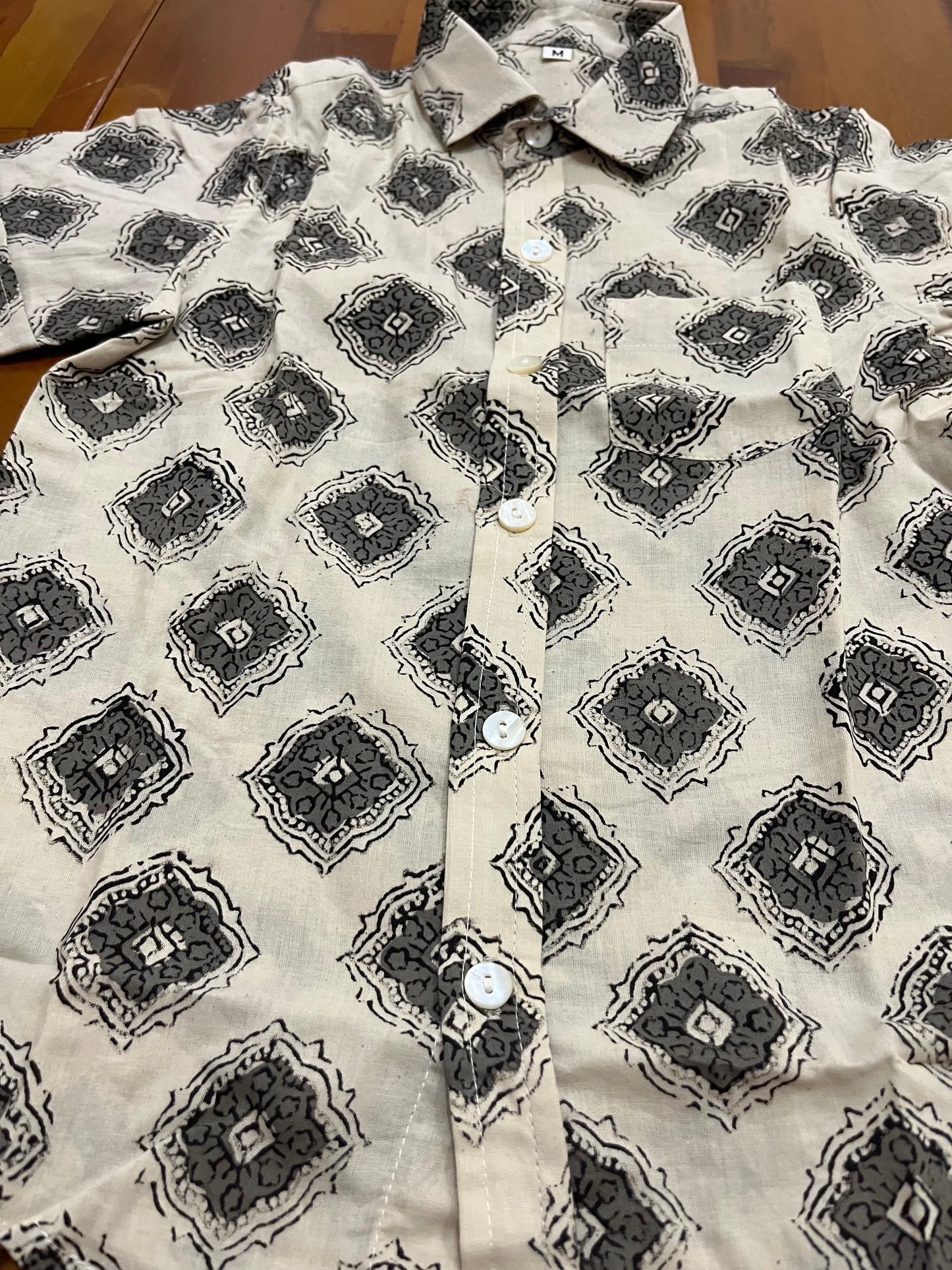 Southloom Jaipur Cotton Grey Hand Block Printed Shirt For Kids (Half Sleeves)