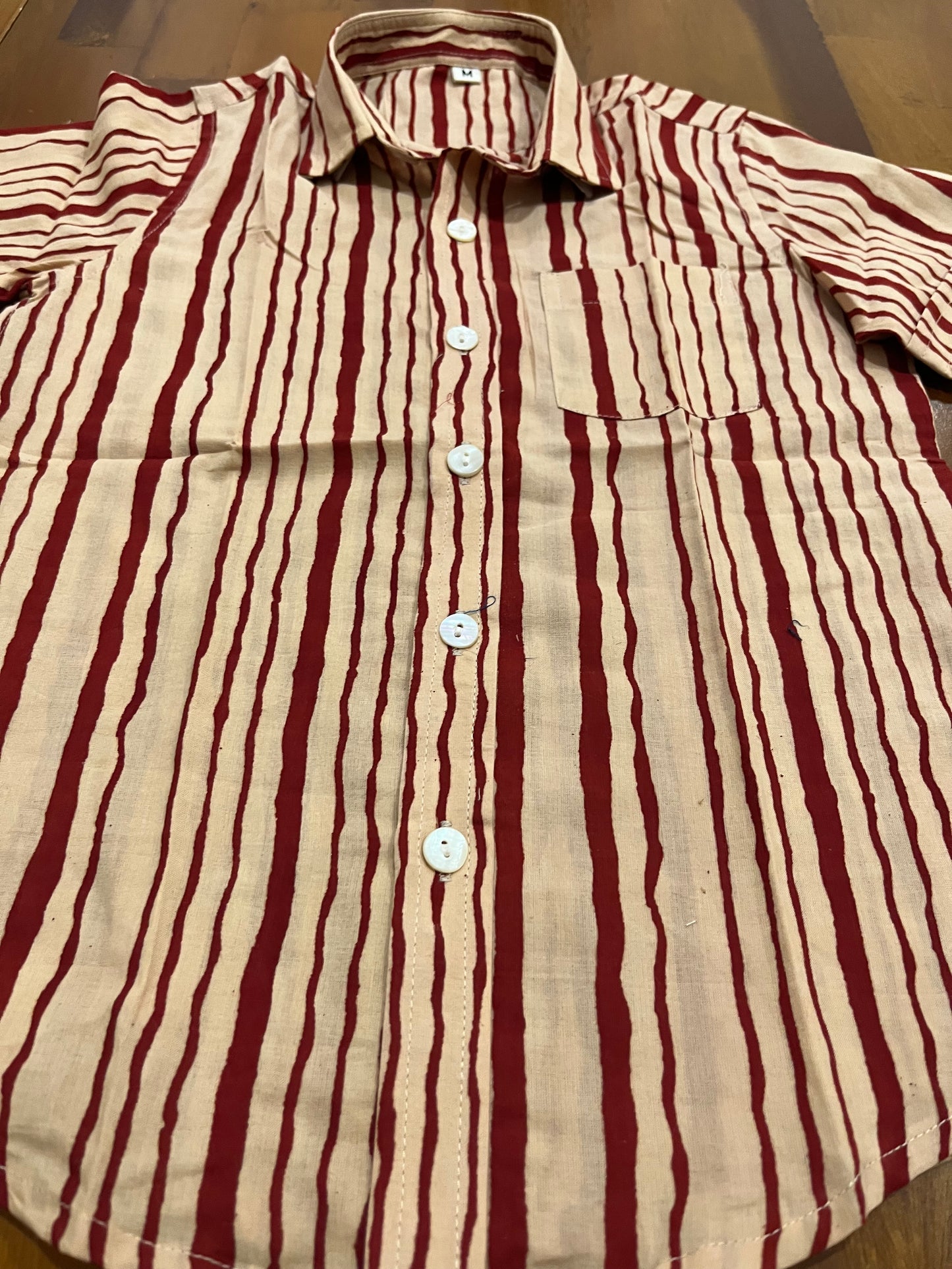 Southloom Jaipur Cotton Red Hand Block Printed Shirt For Kids (Half Sleeves)