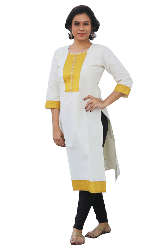 Southloom Kerala Women's Salwar / Churidar Top with Yellow Design