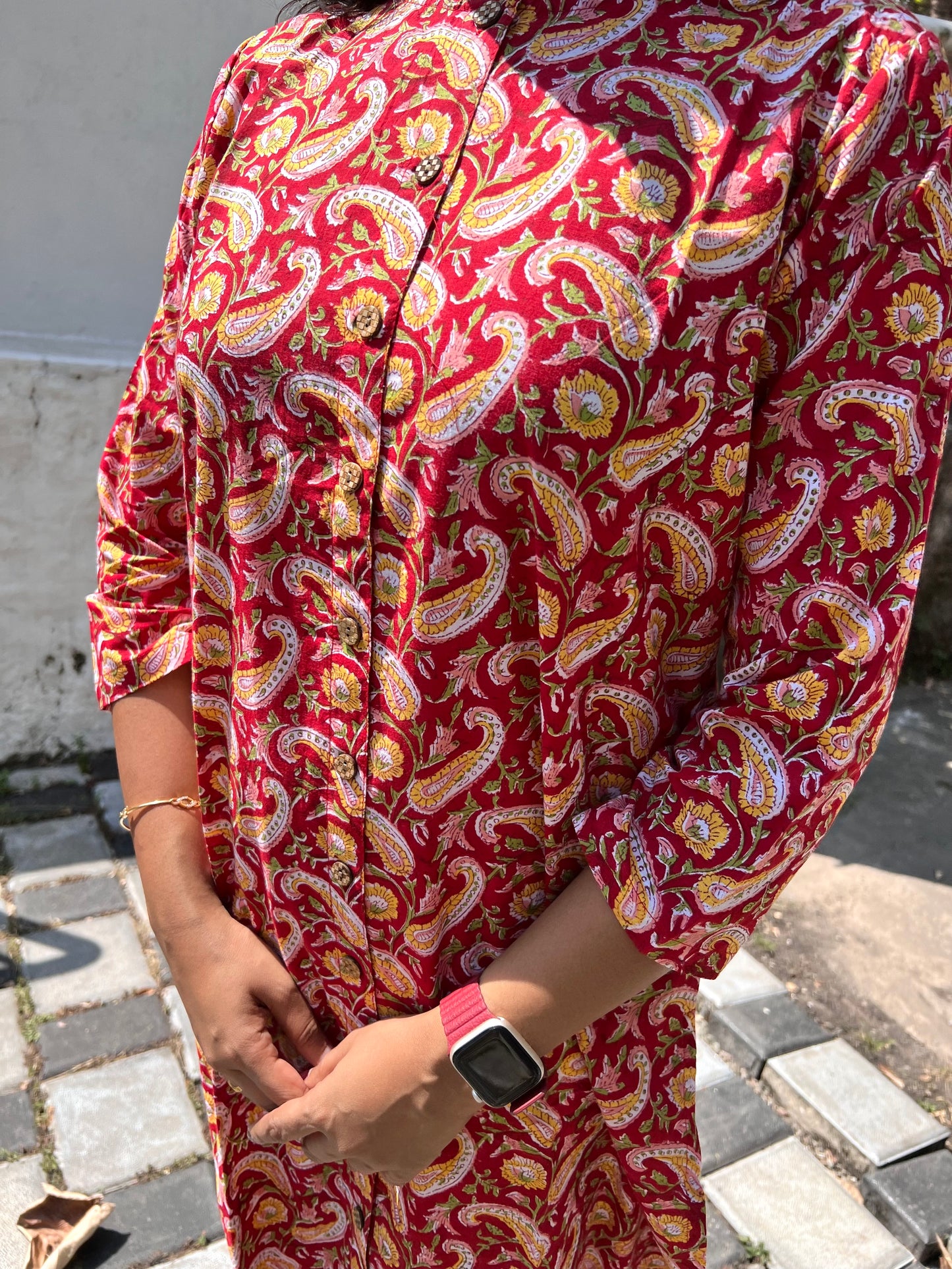 Southloom Jaipur Cotton Red Paisley Hand Block Printed Kurti