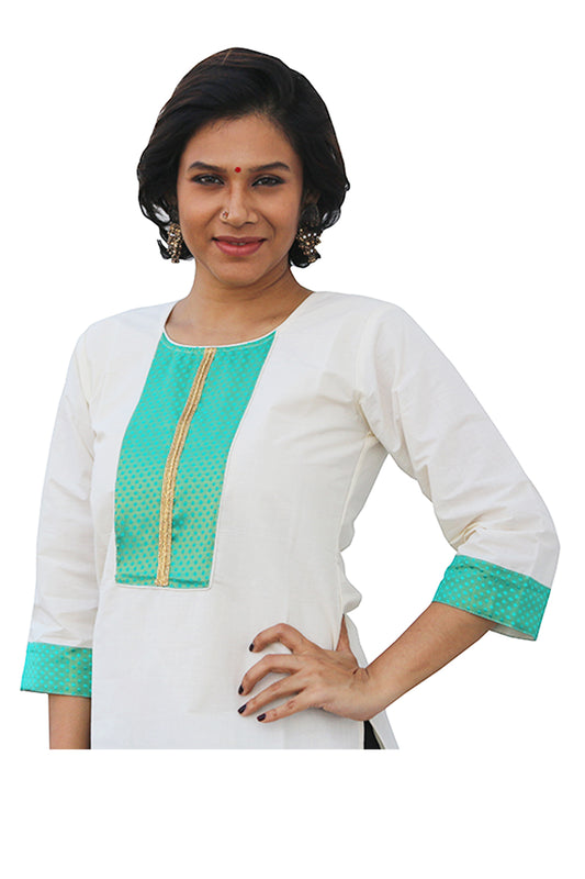 Southloom Kerala Women's Salwar / Churidar Top with Turquoise Design