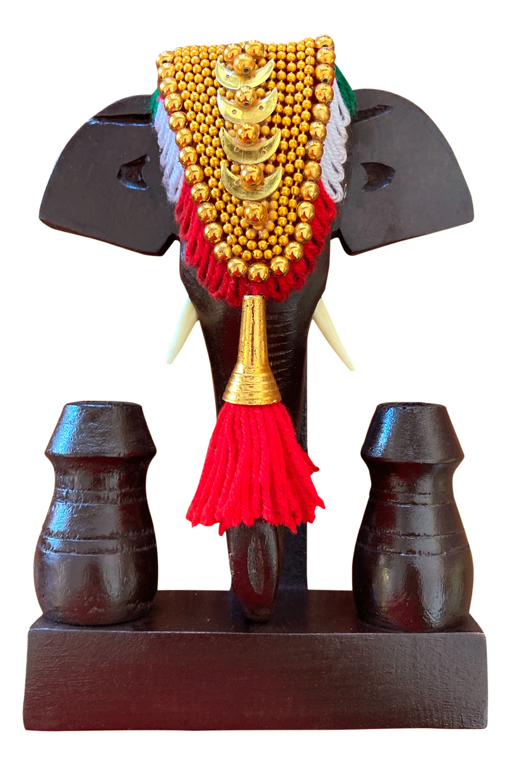 Southloom Handmade Temple Elephant Head with Pen Holder Handicraft 8 inches (Carved from Mahogany Wood)