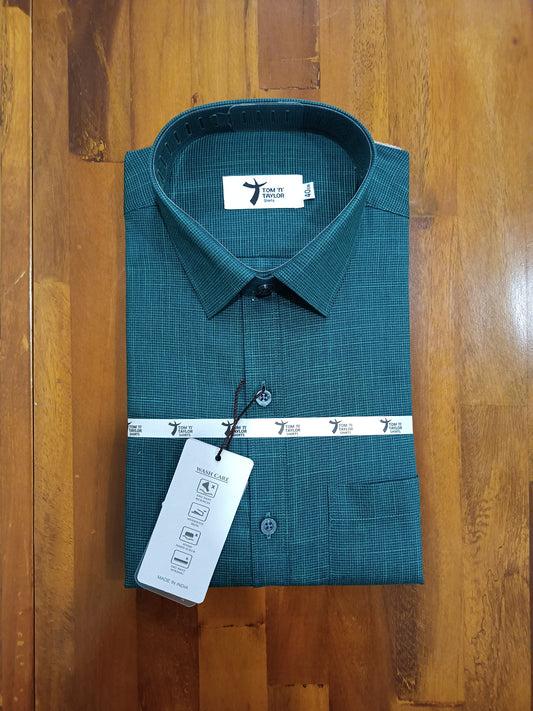 Pure Cotton Green Small Checkered Shirt (40 FS)