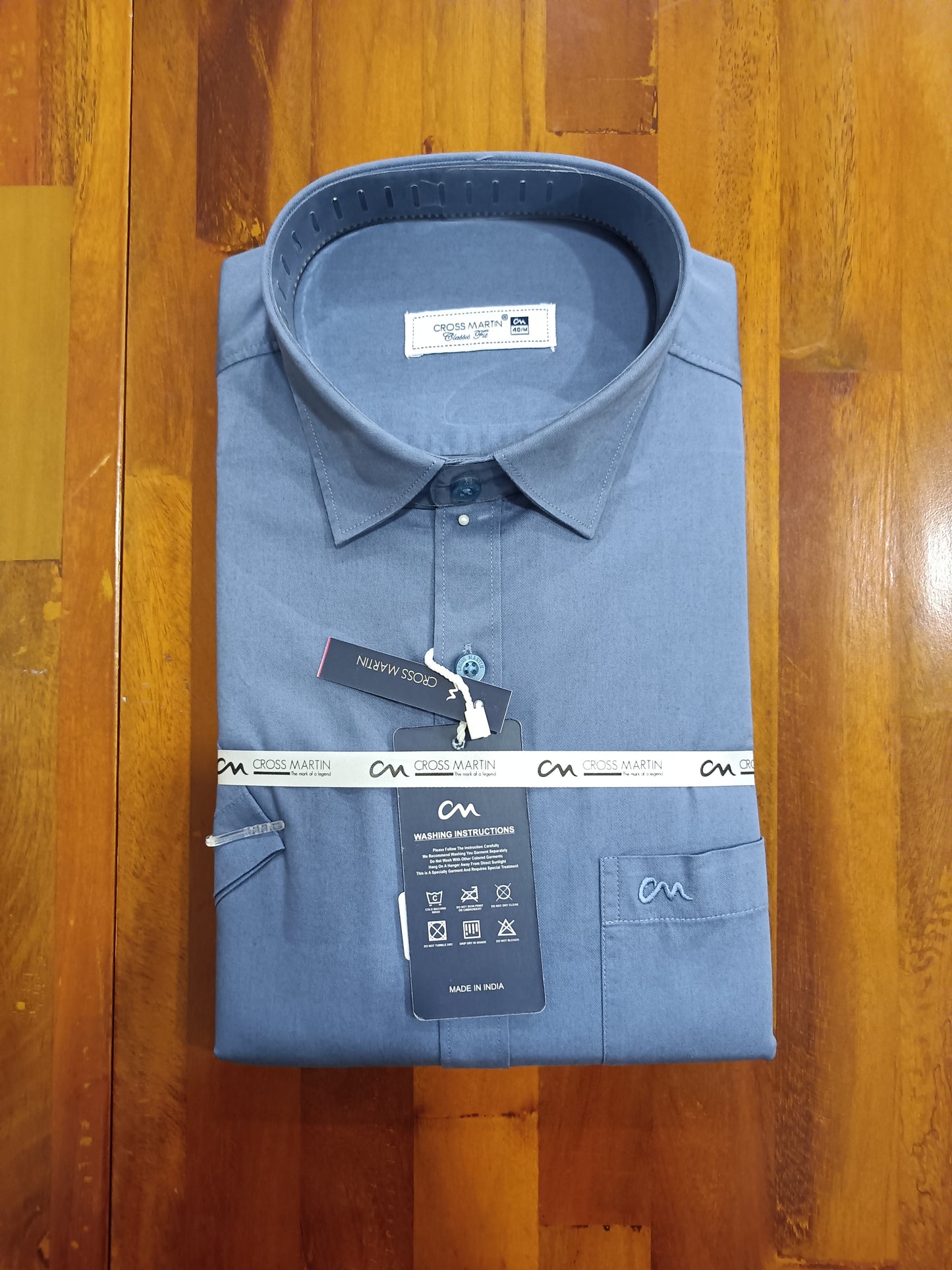 Pure Cotton Bluish Grey Solid Shirt (40 HS)