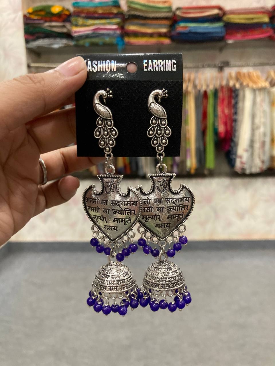 Southloom Oxidised Silver Earring With Peacock Dangler Jhumki