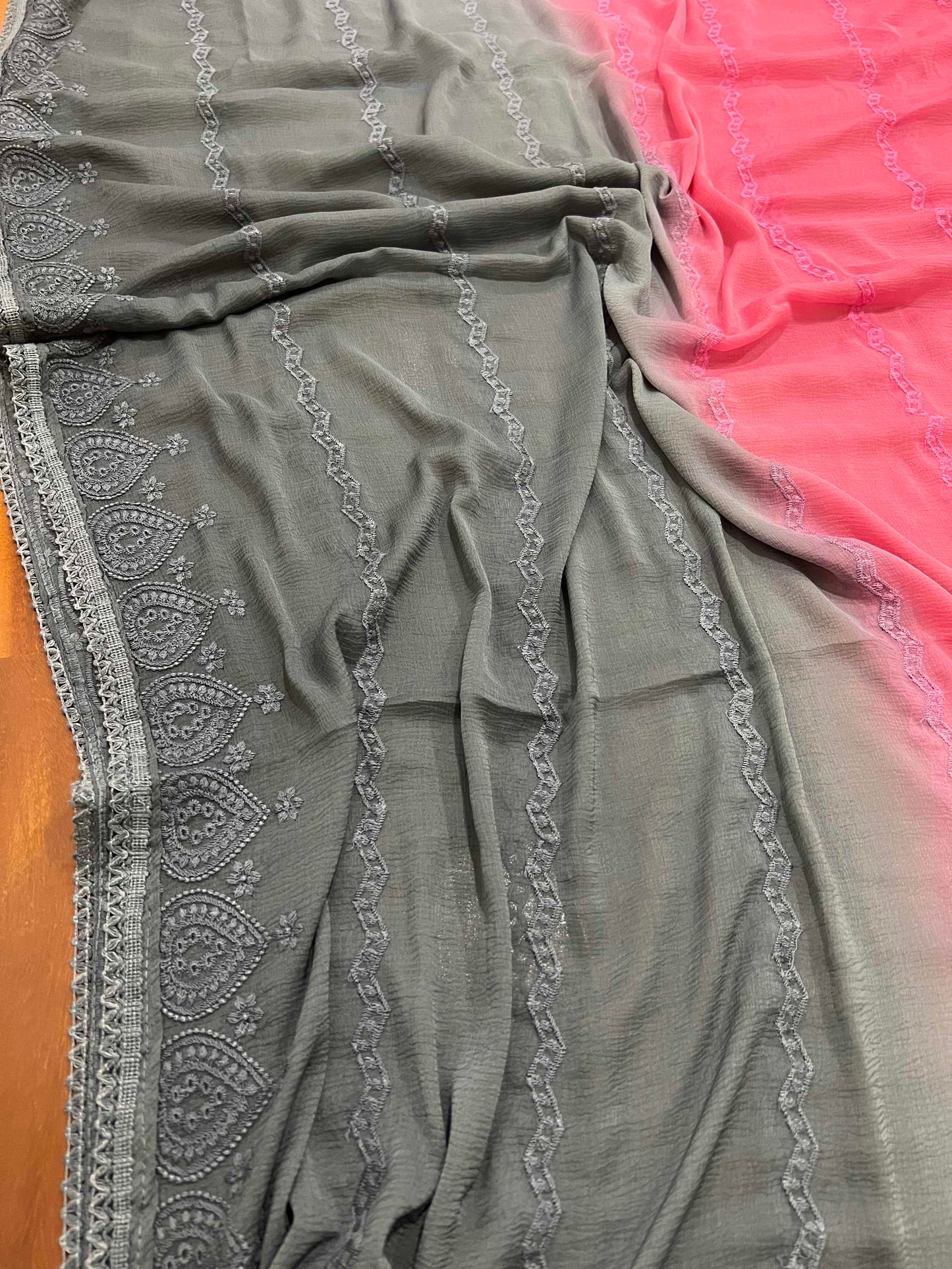 Southloom™ Semi Silk Churidar Salwar Suit Material in Peach and Grey with Embroidery Work