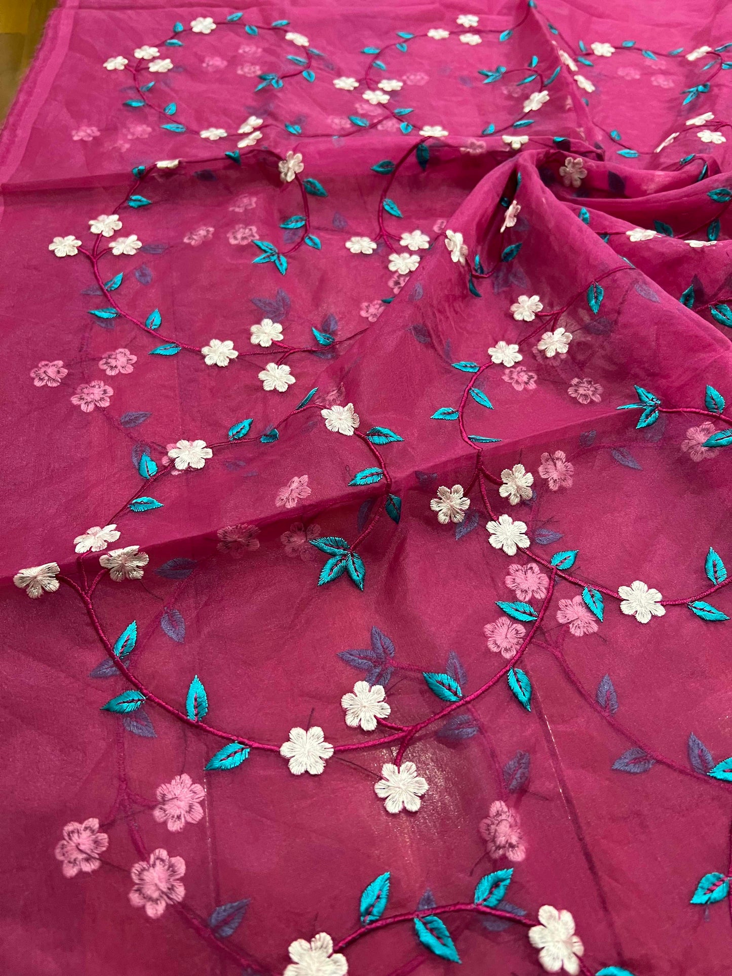 Southloom™ Semi Silk Churidar Salwar Suit Material in Light Pink and Dark Pink Embroidery Work