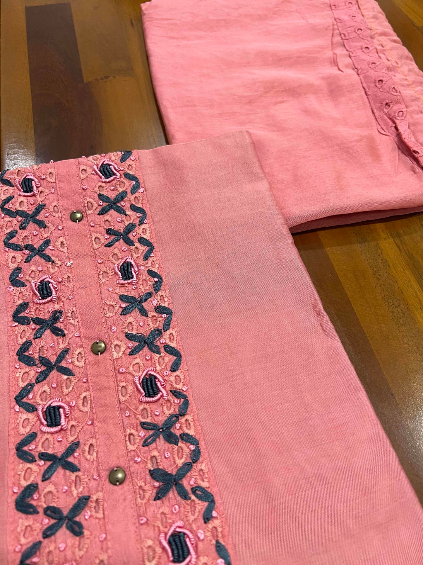 Southloom™ Cotton Churidar Salwar Suit Material in Pink and Grey with Embroidery Work