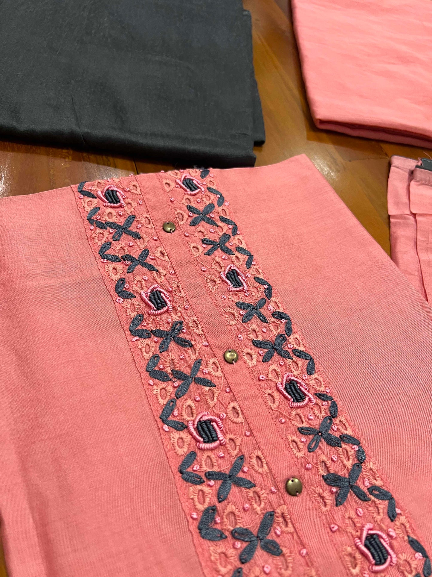 Southloom™ Cotton Churidar Salwar Suit Material in Pink and Grey with Embroidery Work