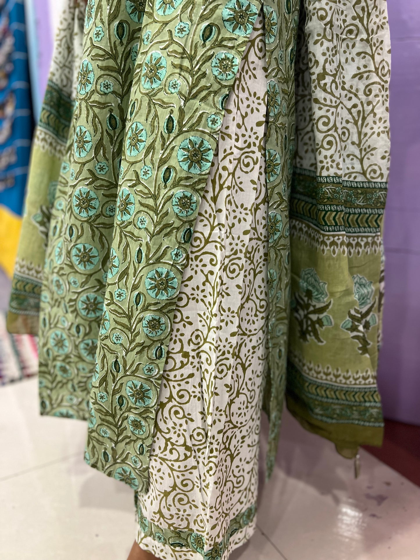 Southloom Stitched Cotton Salwar Set in Green Colour with Floral Printed Design