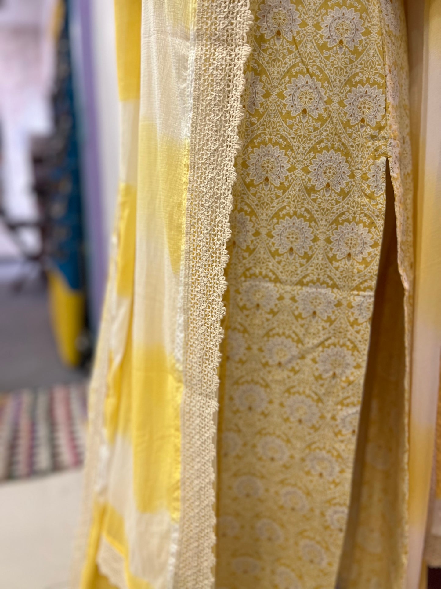 Southloom Stitched Cotton Salwar Set in Yellow Colour with Floral Printed Design and Sequins Thread work in Yoke Portion