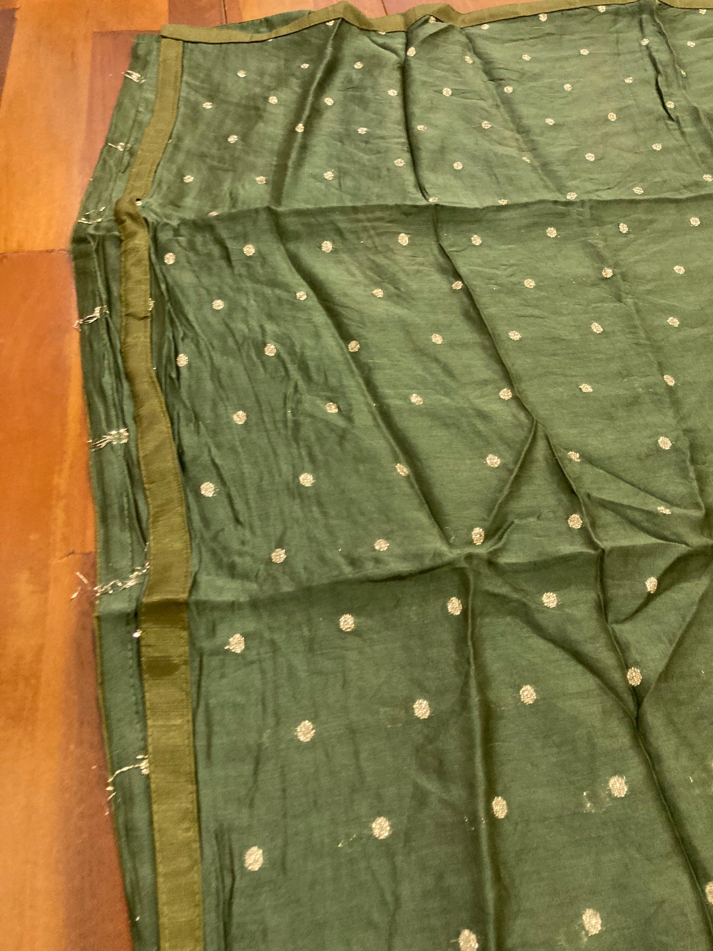 Southloom™ Semi Tussar Churidar Salwar Suit Material in Dark Green with Bead and Thread work in Yoke Portion