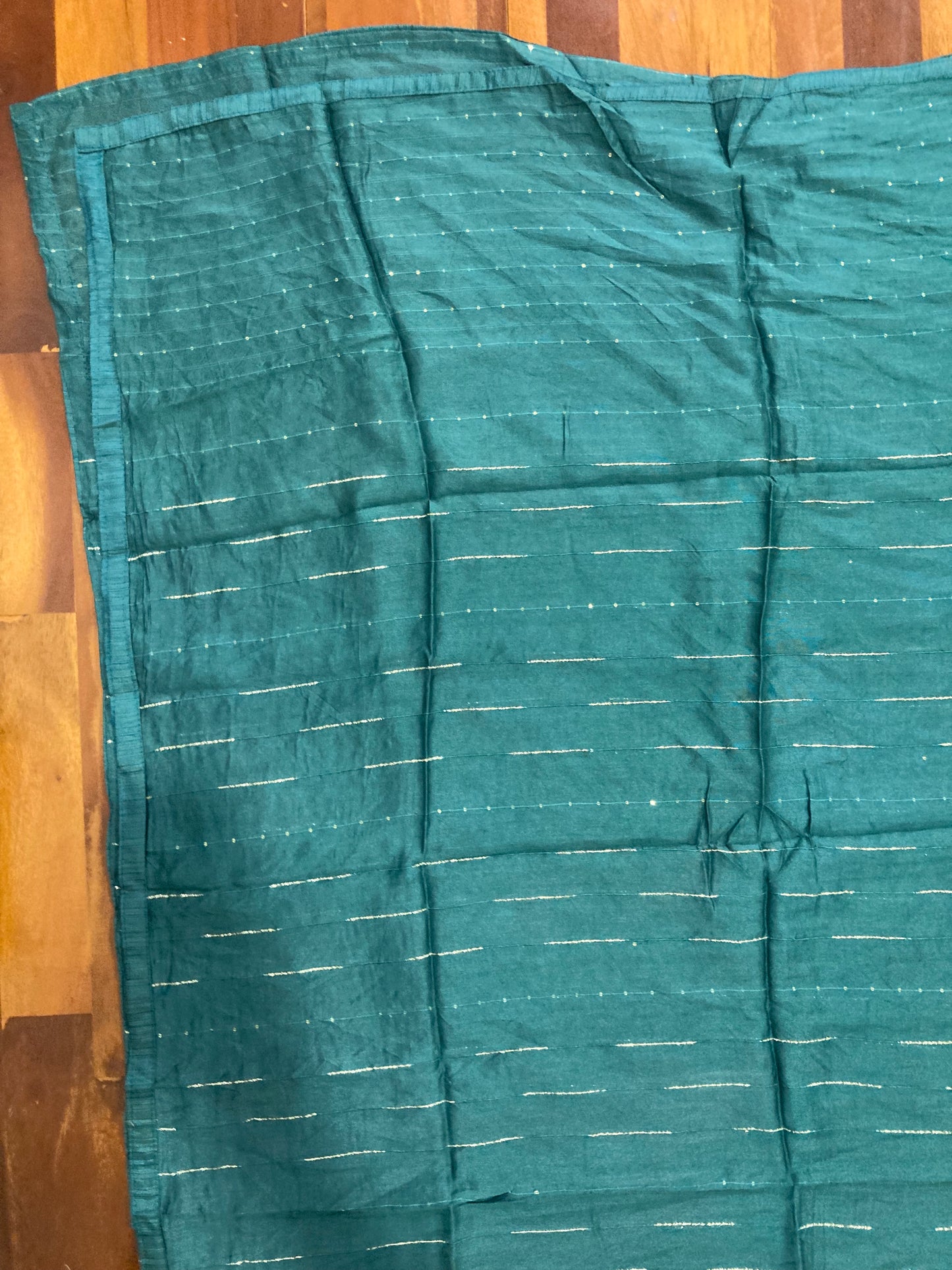 Southloom™ Semi Tussar Churidar Salwar Suit Material in Teal Blue with Bead and Thread work in Yoke Portion