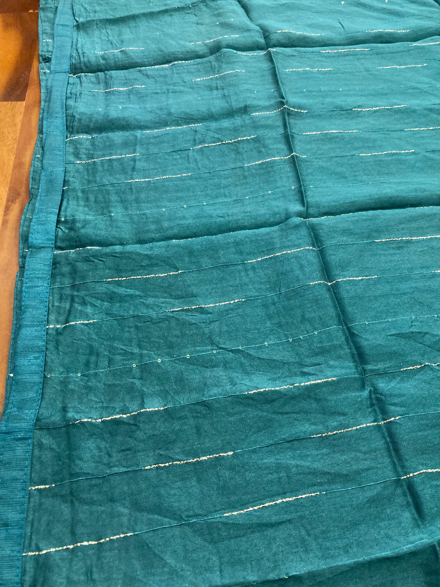 Southloom™ Semi Tussar Churidar Salwar Suit Material in Teal Blue with Bead and Thread work in Yoke Portion