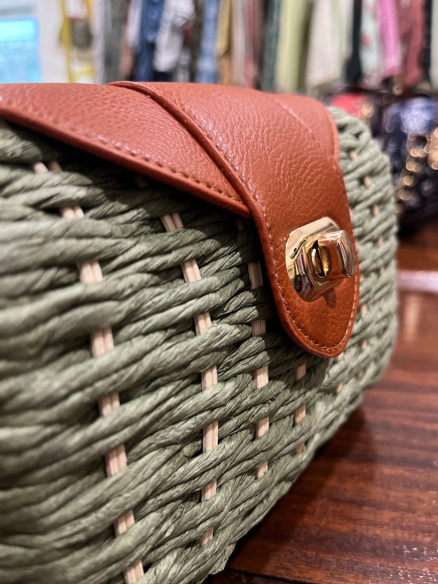 Southloom™ Handmade Green Mini Sling Handbag with Leatherette Works