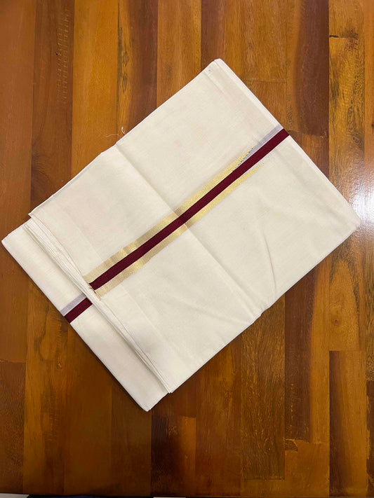 Southloom Premium Handloom Kasavu Chutti Double Mundu (South Indian Dhoti) with Maroon Border