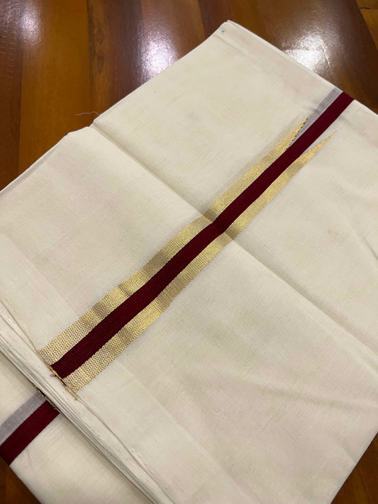 Southloom Premium Handloom Kasavu Chutti Double Mundu (South Indian Dhoti) with Maroon Border