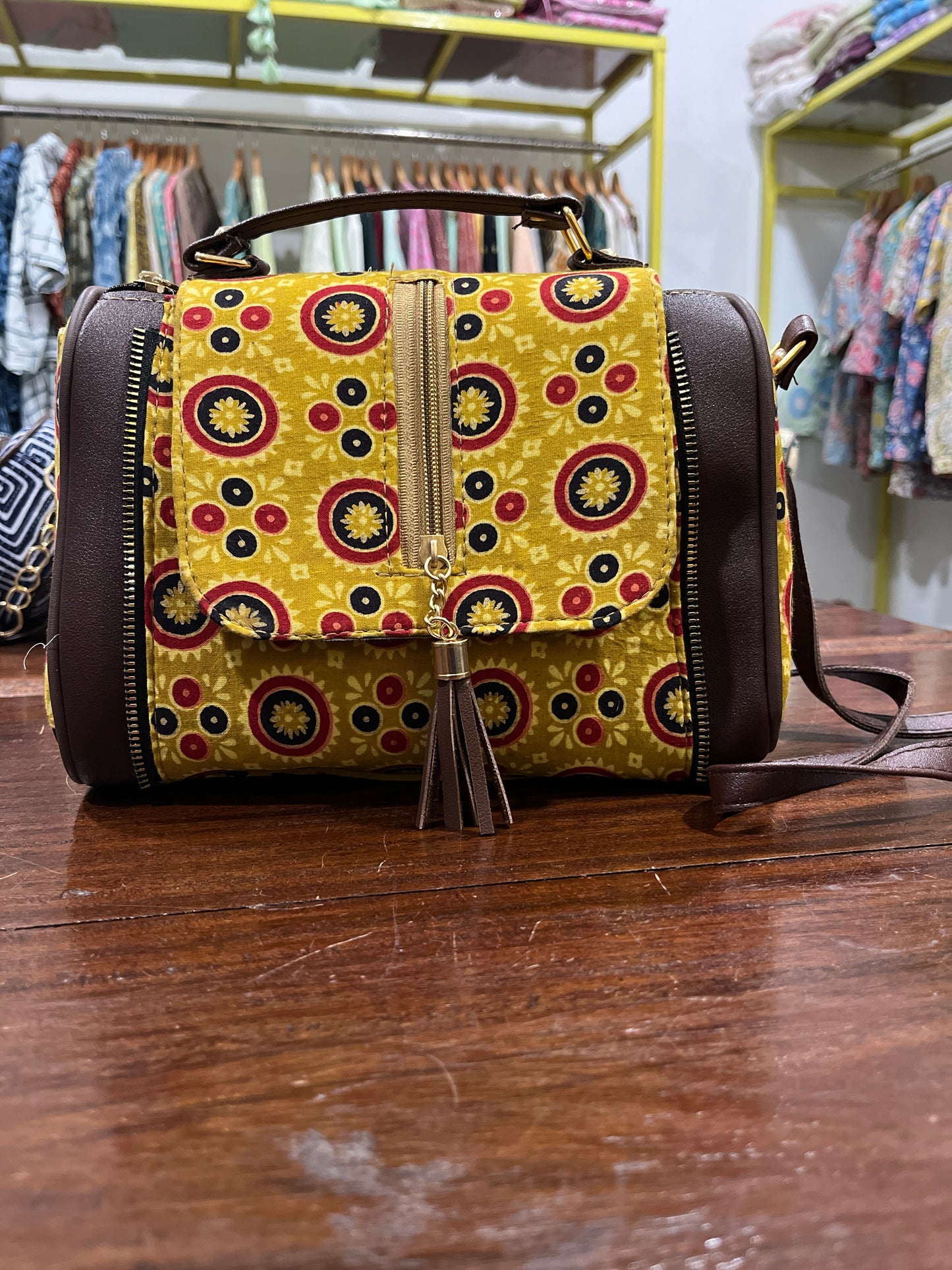 Southloom™ Handmade Yellow Multi Colour Printed Mini Sling Handbag