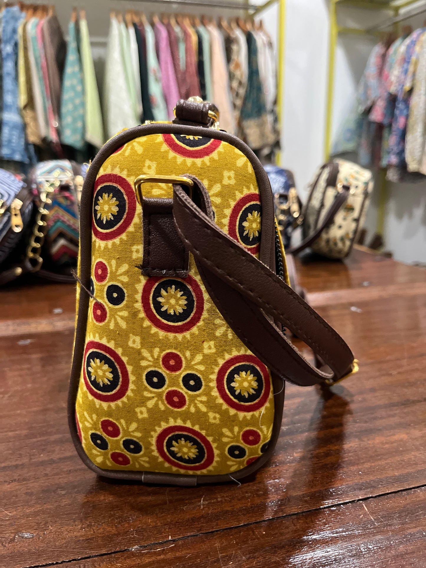 Southloom™ Handmade Yellow Multi Colour Printed Mini Sling Handbag