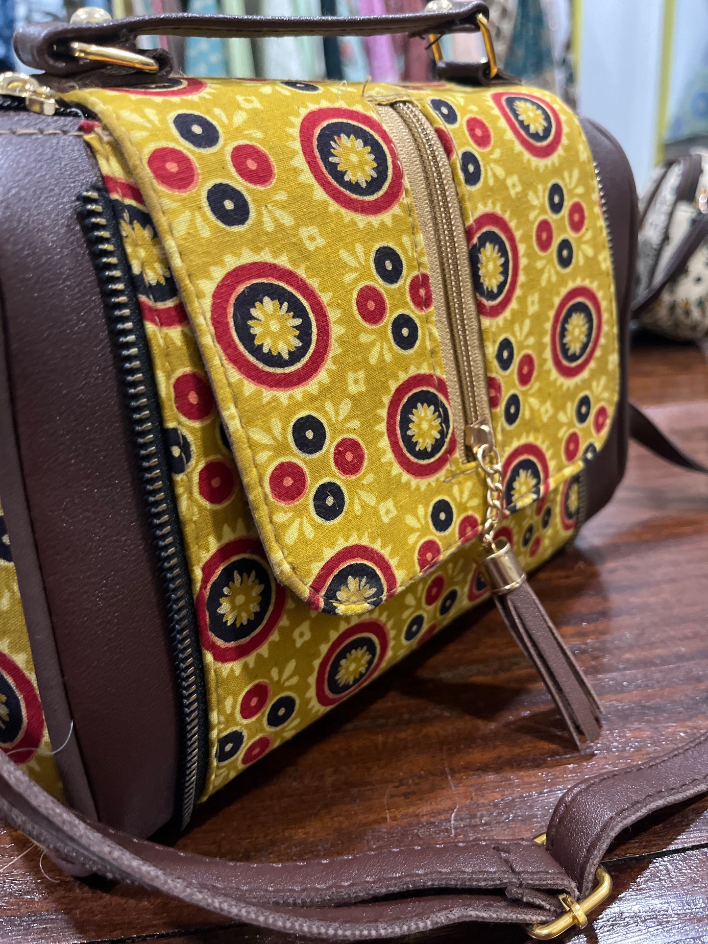 Southloom™ Handmade Yellow Multi Colour Printed Mini Sling Handbag