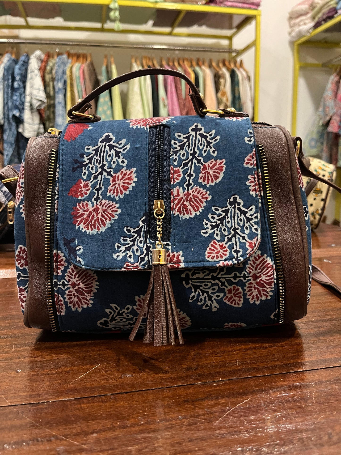 Southloom™ Handmade Blue Printed Mini Sling Handbag