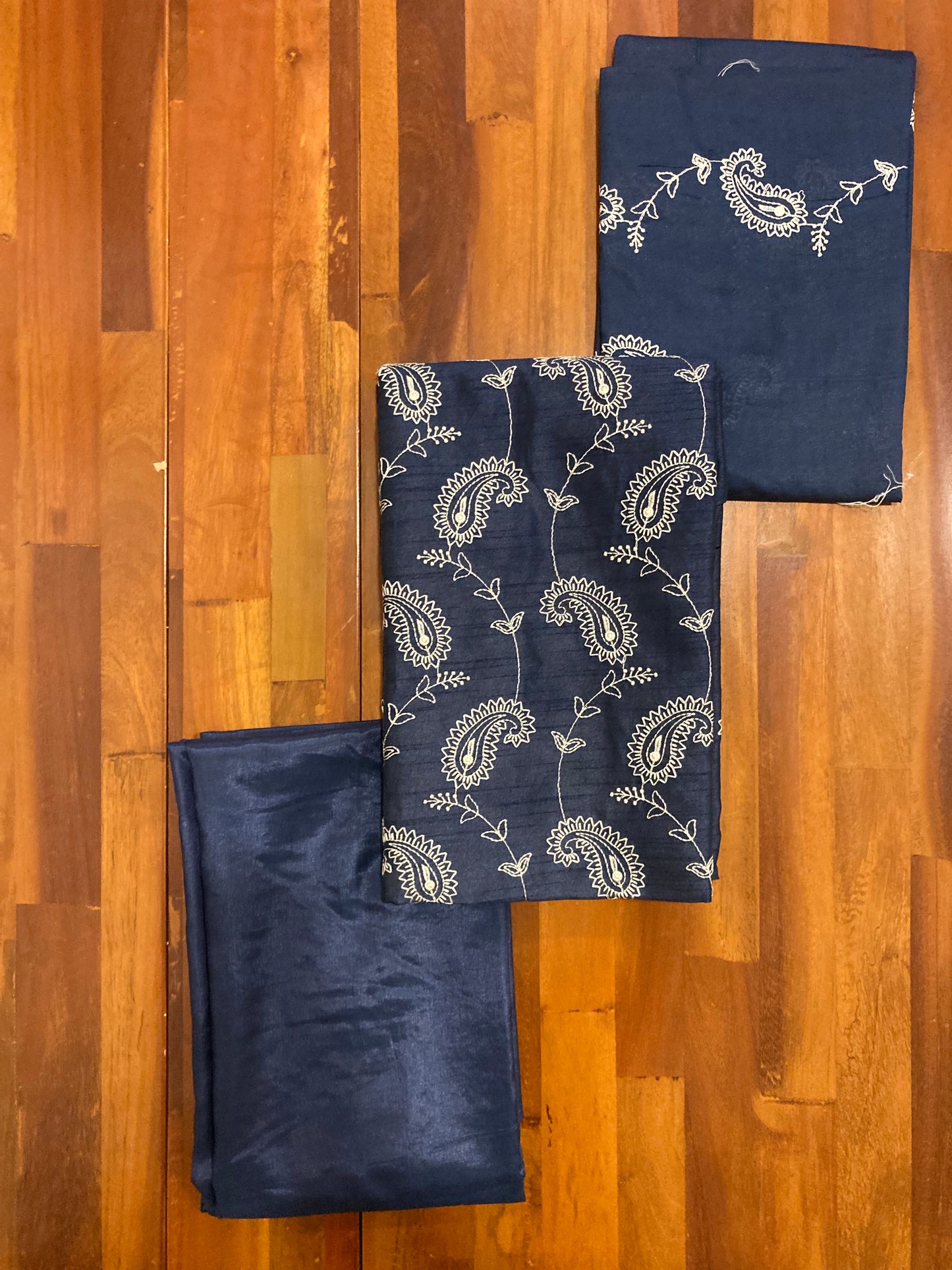 Southloom™ Semi Jute Churidar Salwar Suit Material with Navy Blue Paisley Design Thread work