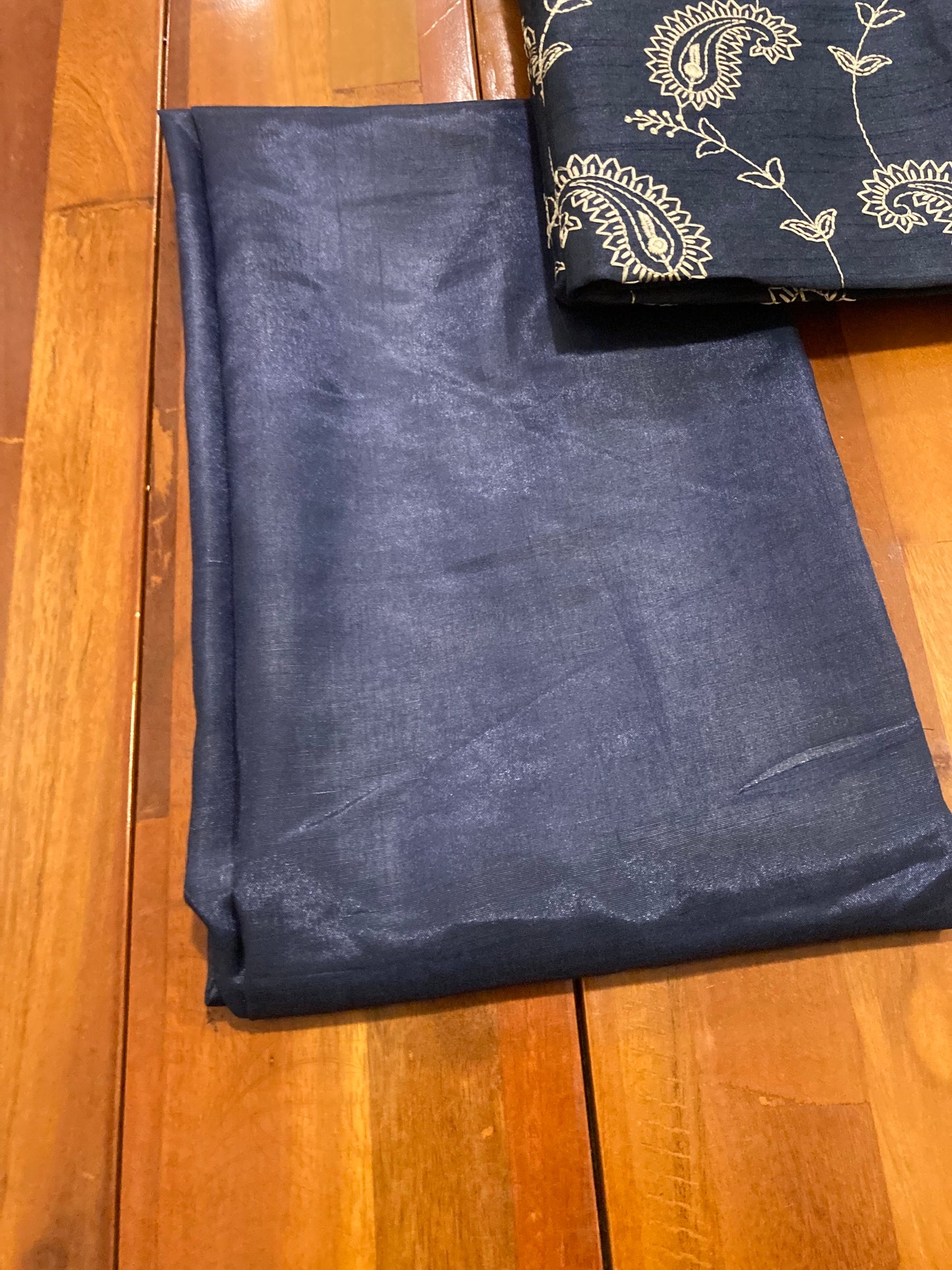 Southloom™ Semi Jute Churidar Salwar Suit Material with Navy Blue Paisley Design Thread work