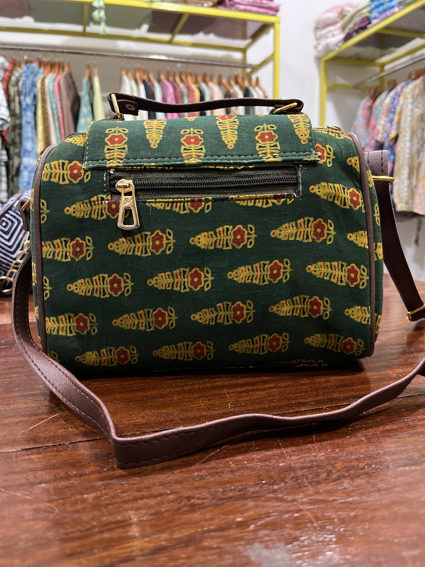 Southloom™ Handmade Green Printed Mini Sling Handbag