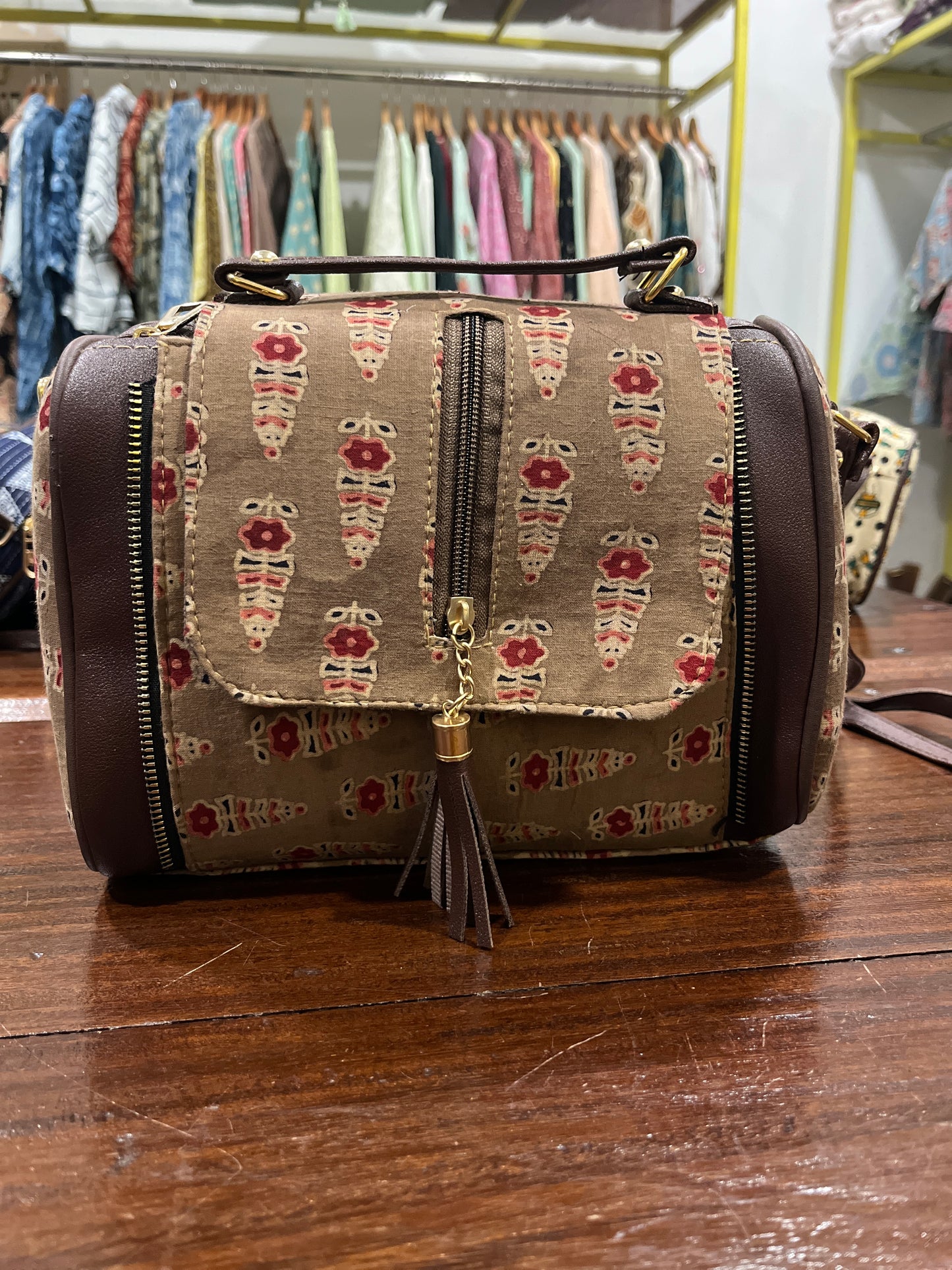 Southloom™ Handmade Brown Printed Mini Sling Handbag