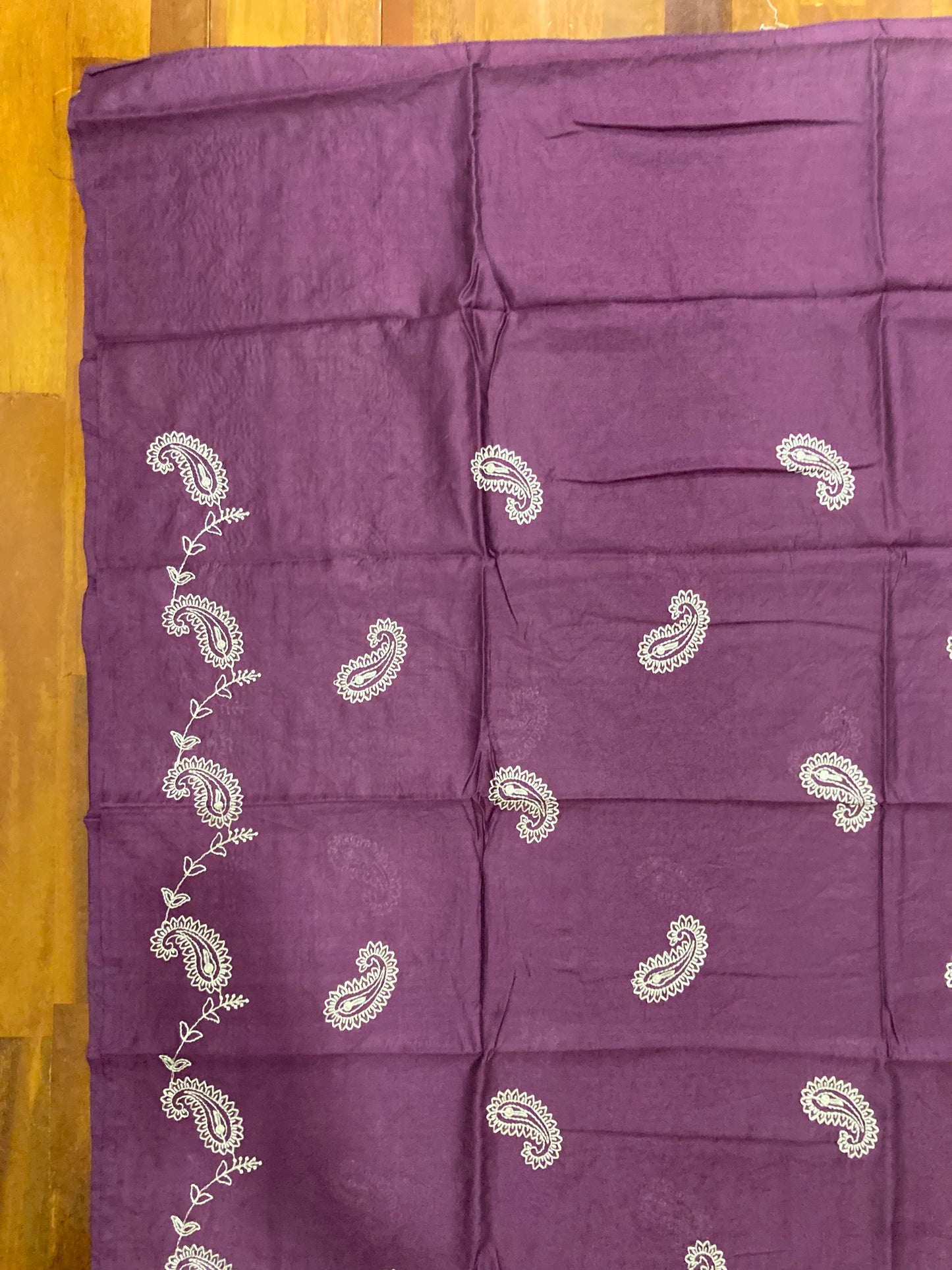Southloom™ Semi Jute Churidar Salwar Suit Material with Purple Paisley Design Thread work