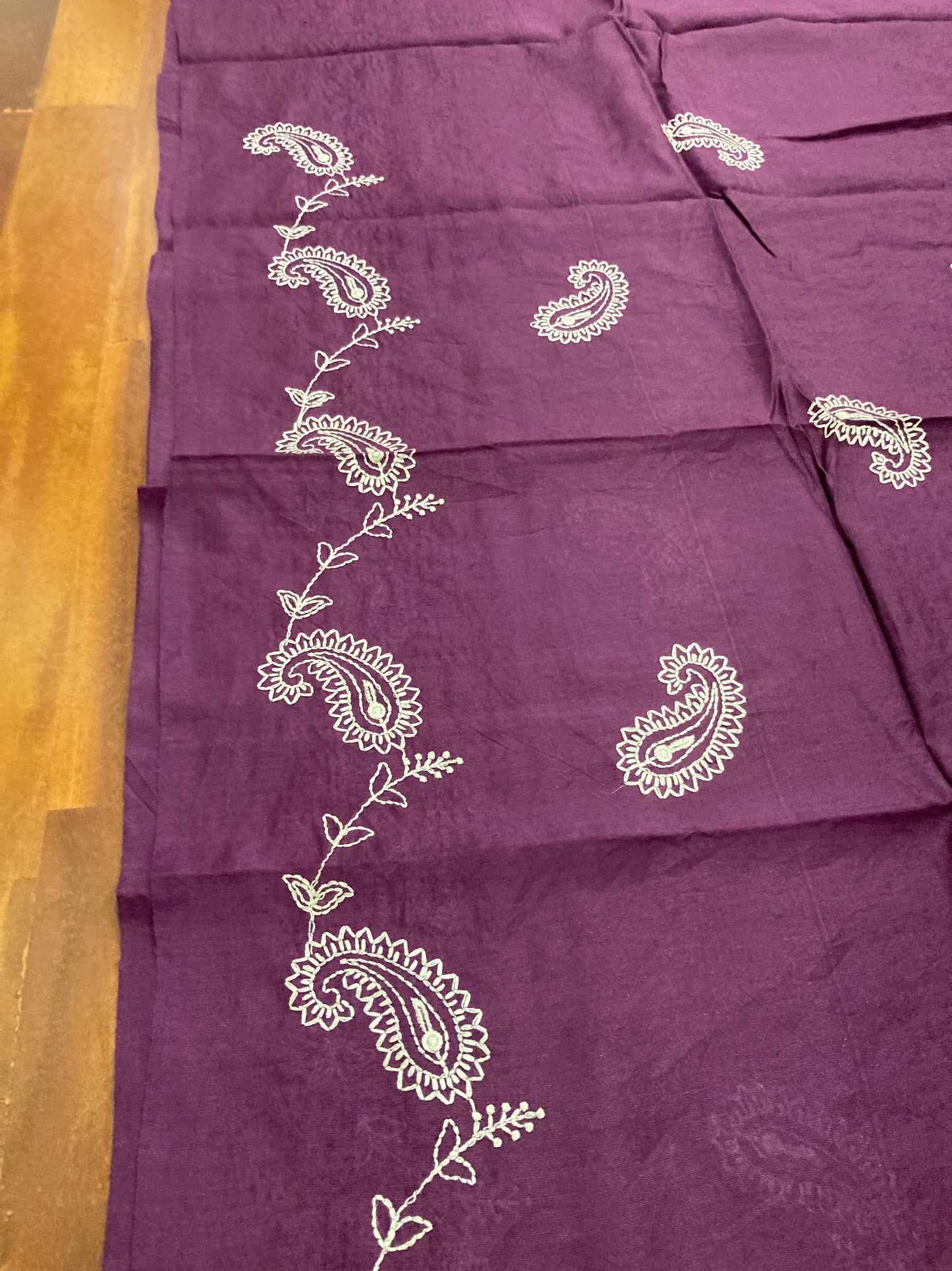 Southloom™ Semi Jute Churidar Salwar Suit Material with Purple Paisley Design Thread work
