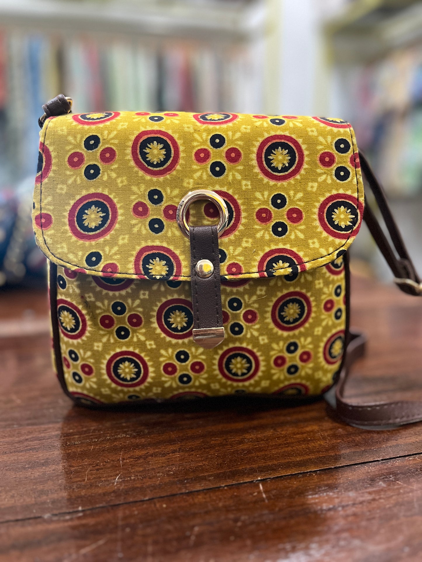 Southloom™ Handmade Yellow Printed Mini Sling Handbag