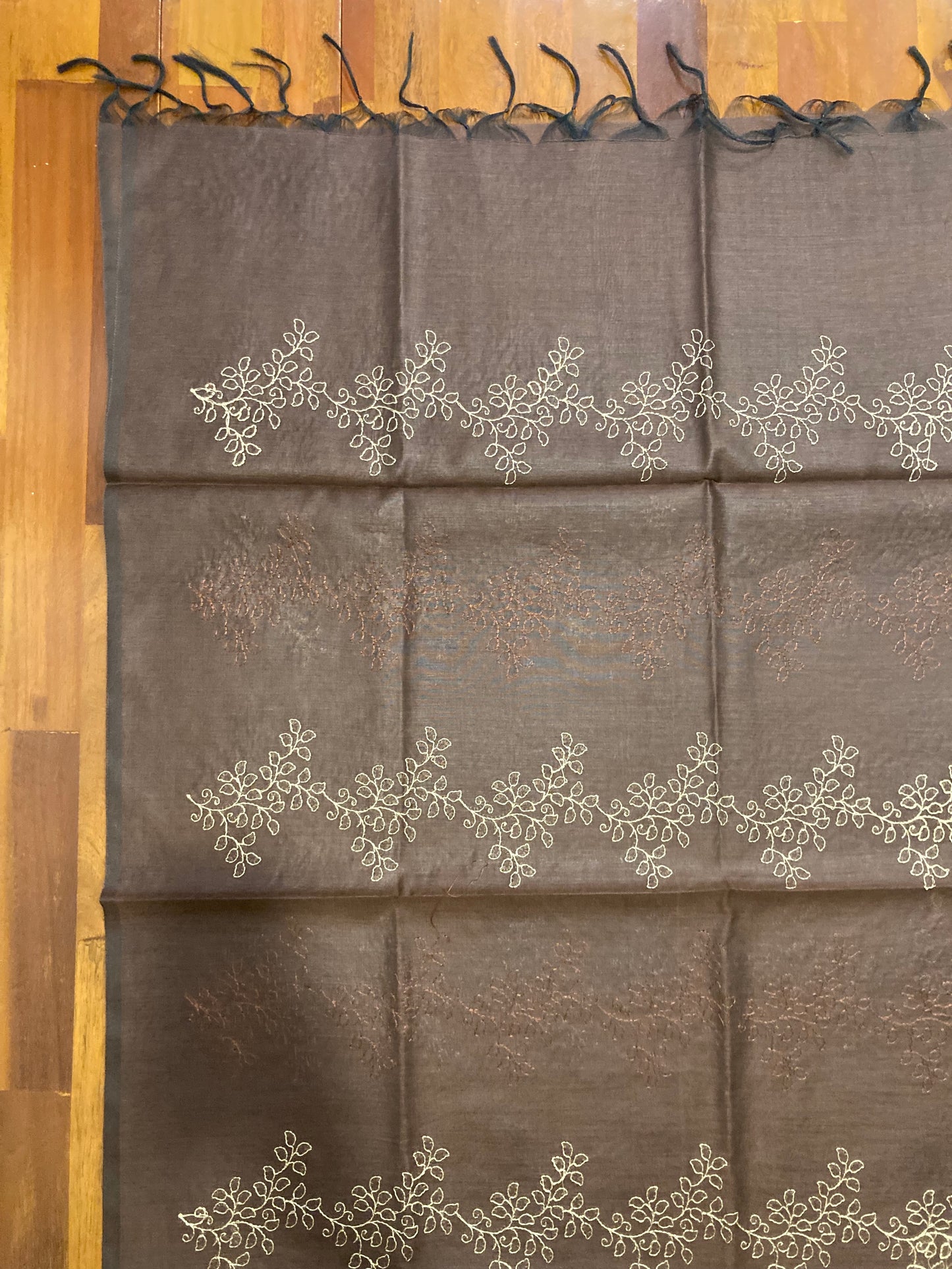 Southloom™ Semi Tussar Churidar Salwar Suit Material with Light Brown Floral Design Thread work