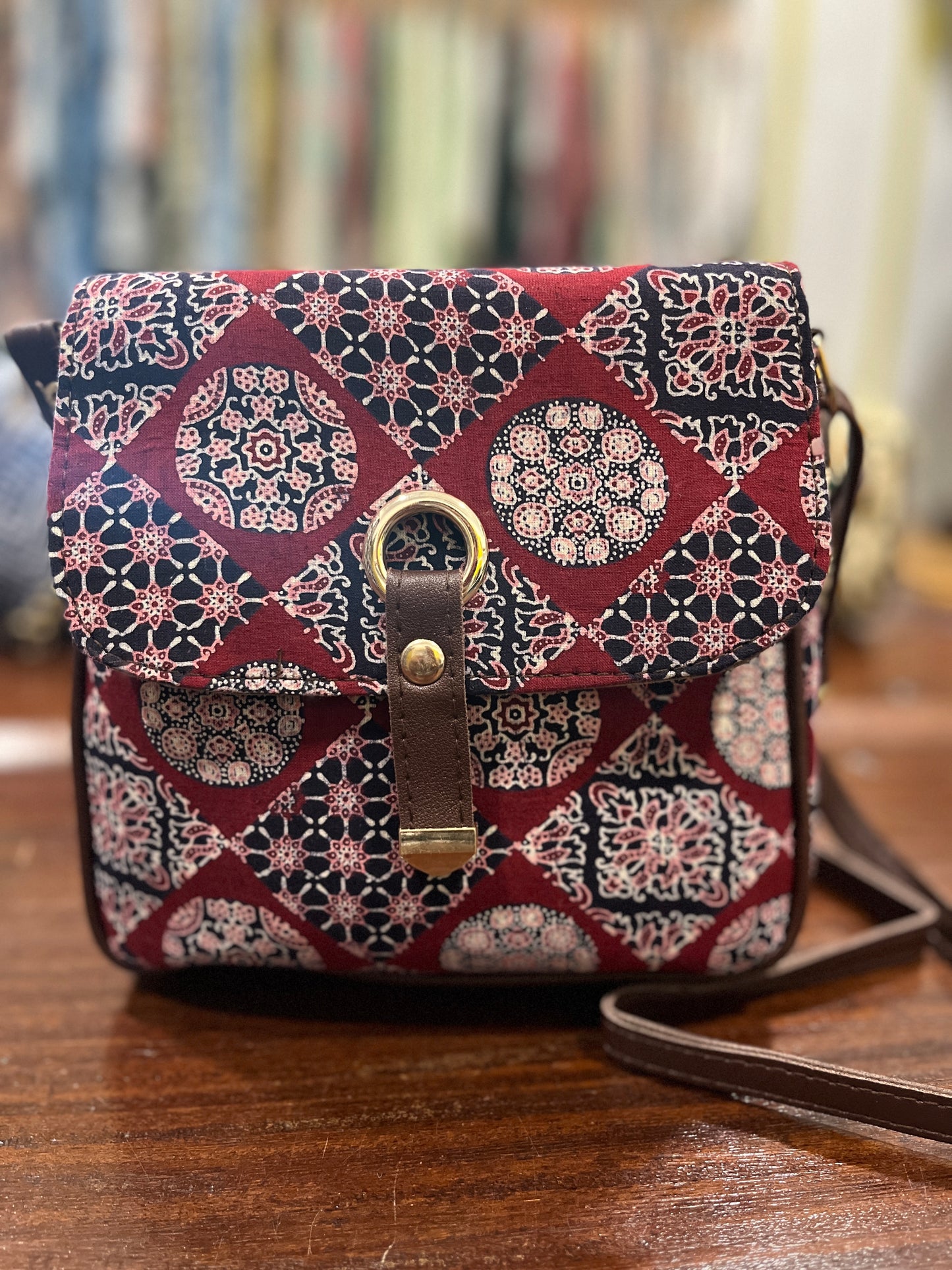 Southloom™ Handmade Maroon Printed Mini Sling Handbag