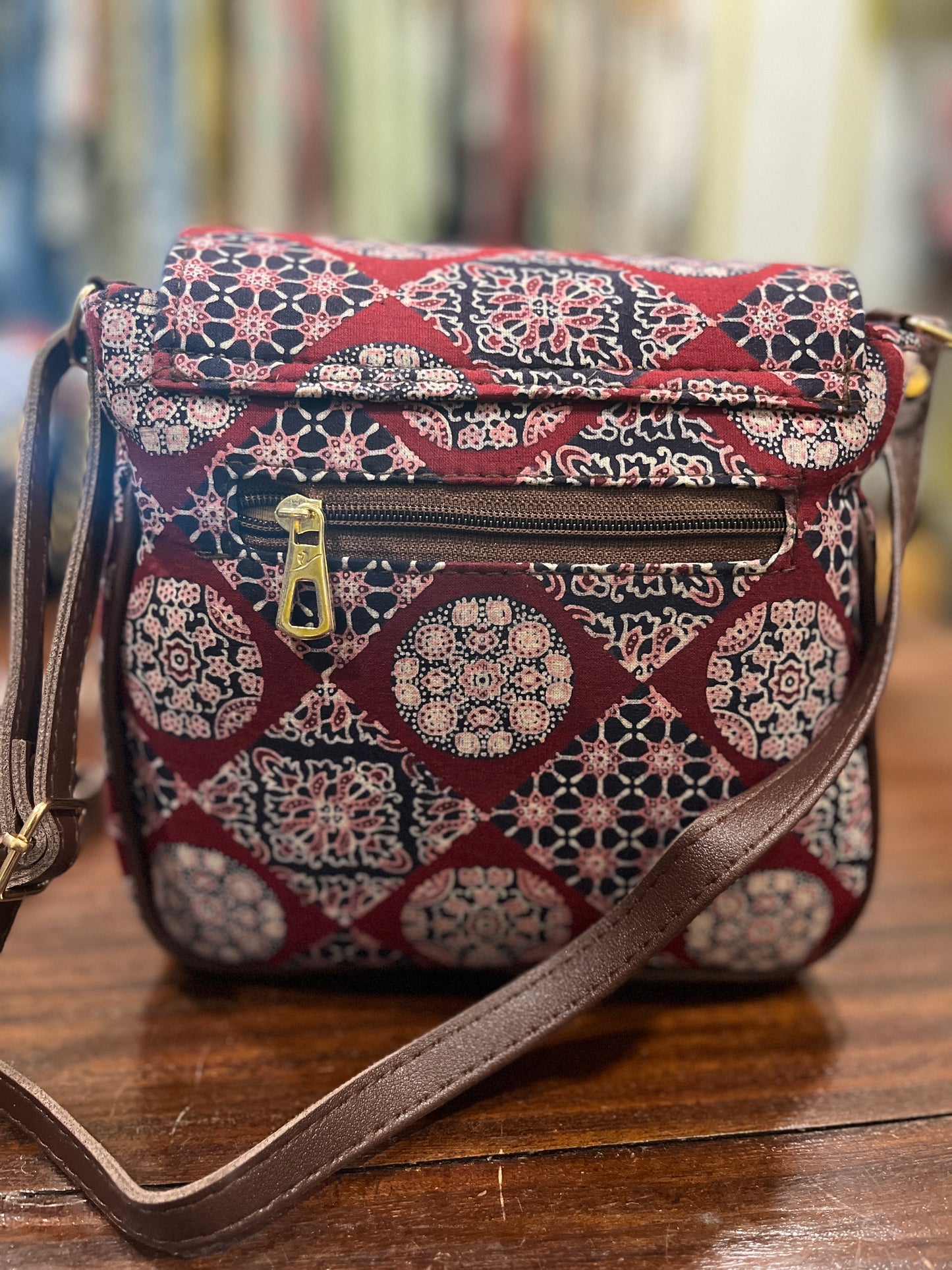 Southloom™ Handmade Maroon Printed Mini Sling Handbag