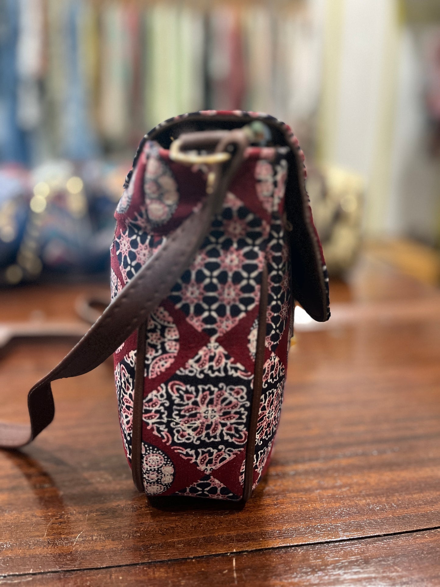 Southloom™ Handmade Maroon Printed Mini Sling Handbag